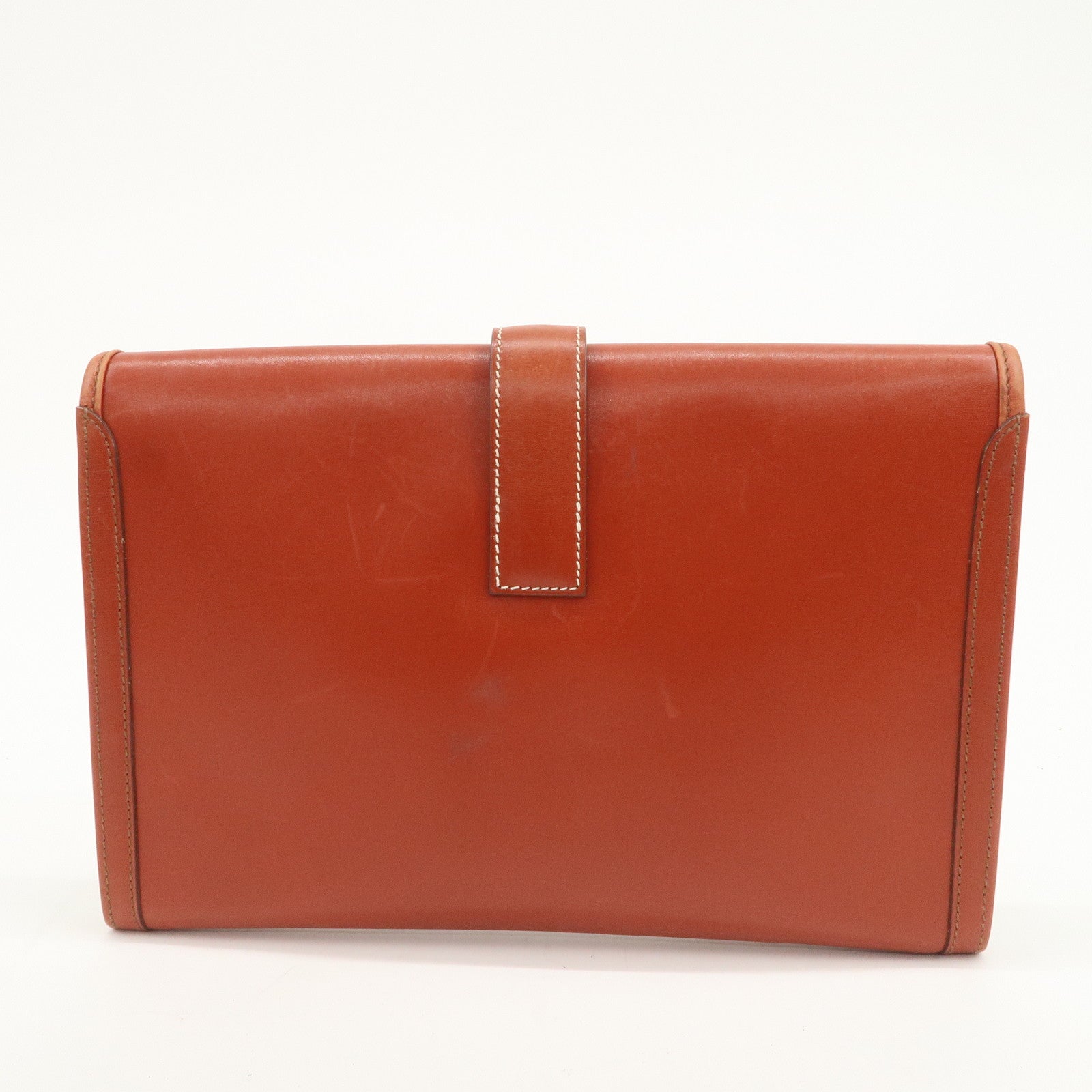 HERMES Box Calf Leather Jige PM □C Stamped Clutch Bag Brown