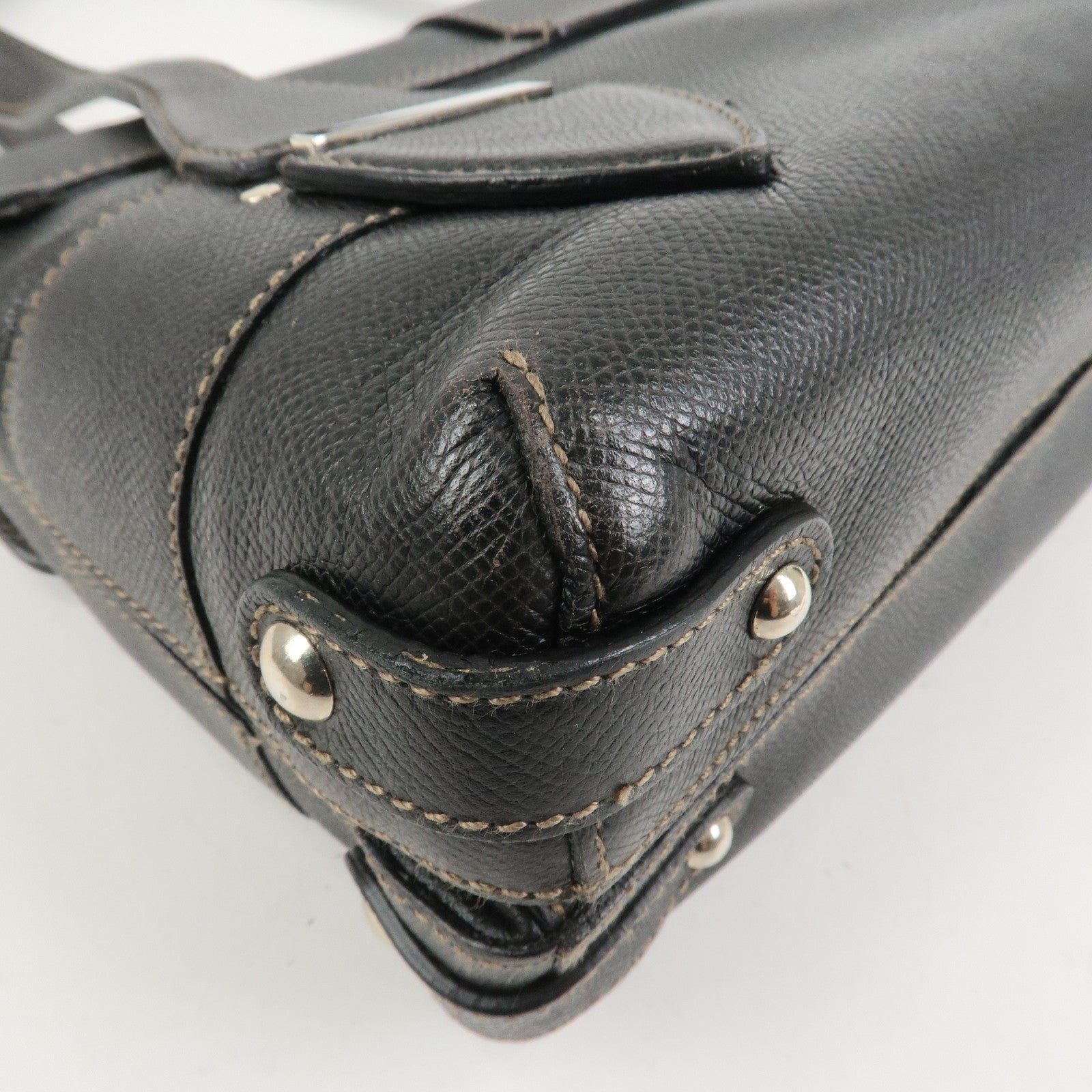 Ferragamo Gancini Leather Shoulder Bag Hand Bag Black