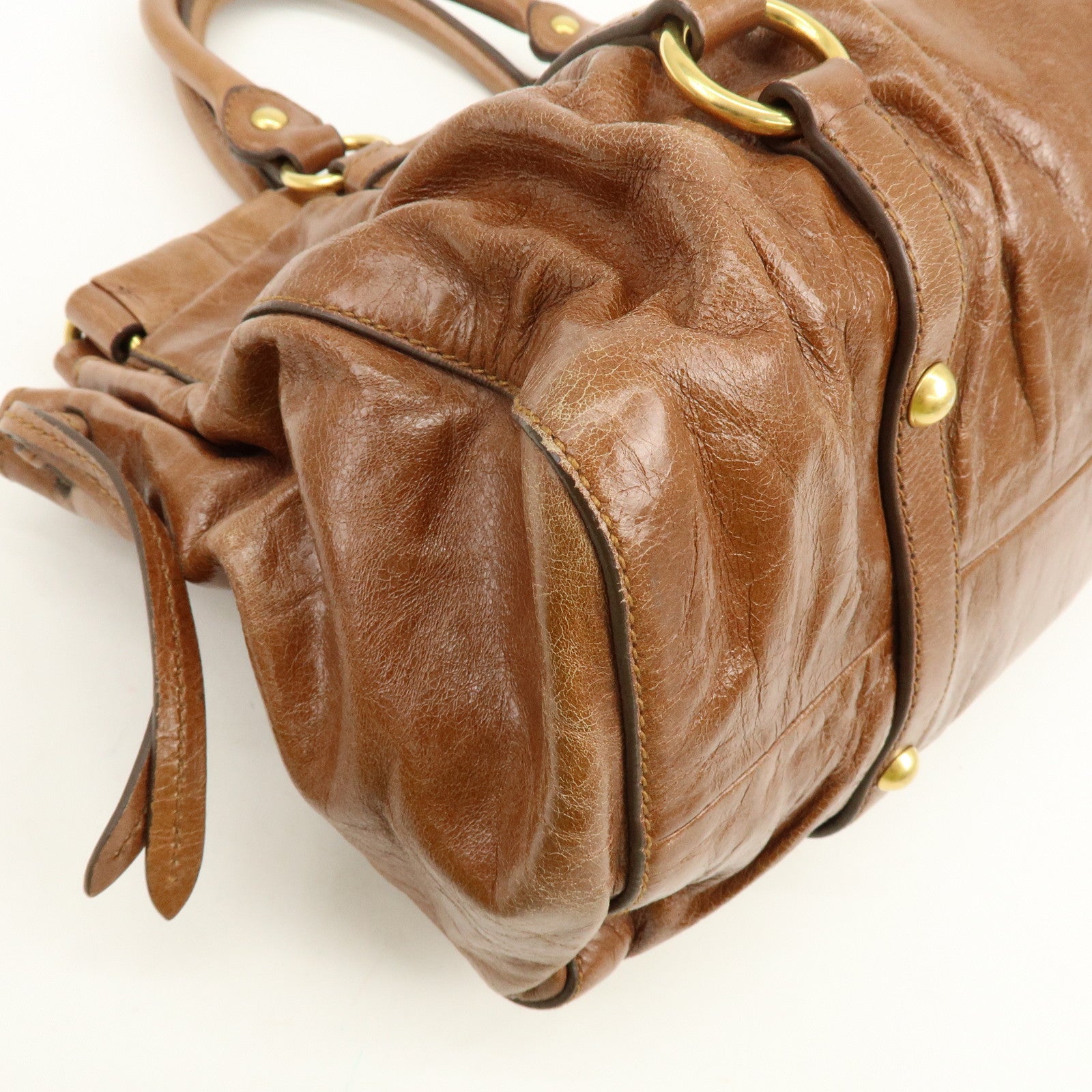 MIU MIU Leather 2Way Bag Hand Bag Shoulder Bag Brown RT0383
