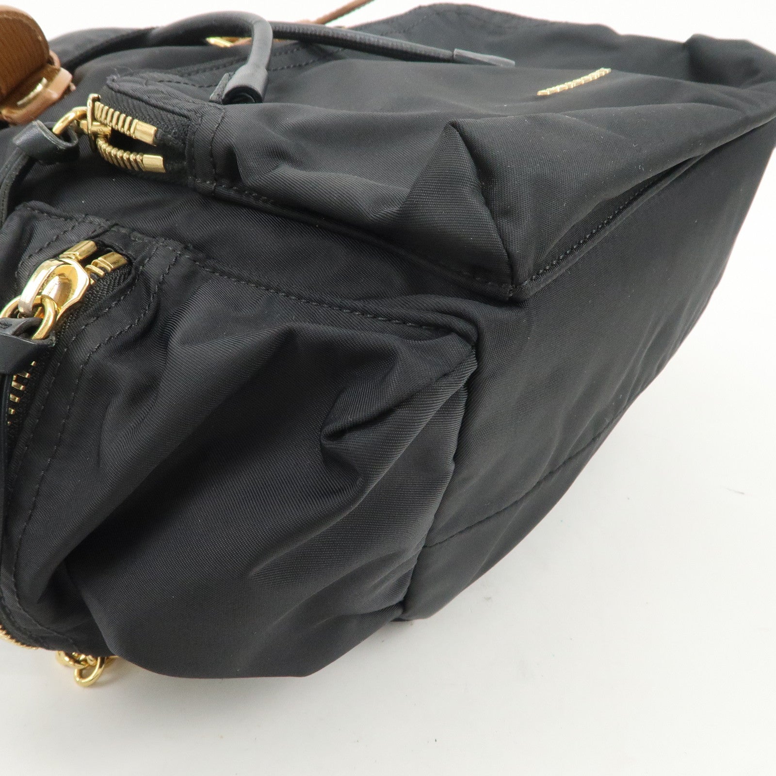 BURBERRY Nylon Leather Backpack Rucksuck Black Brown Gold