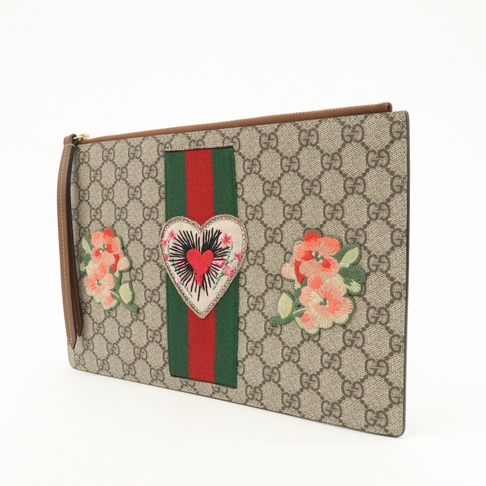 GUCCI  Sherry GG Supreme Leather Flora Clutch Bag Brown 431416