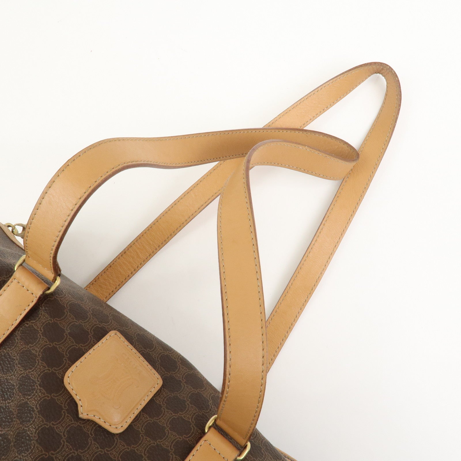 CELINE Macadam Canvas Leather Boston Bag Tote Bag Brown