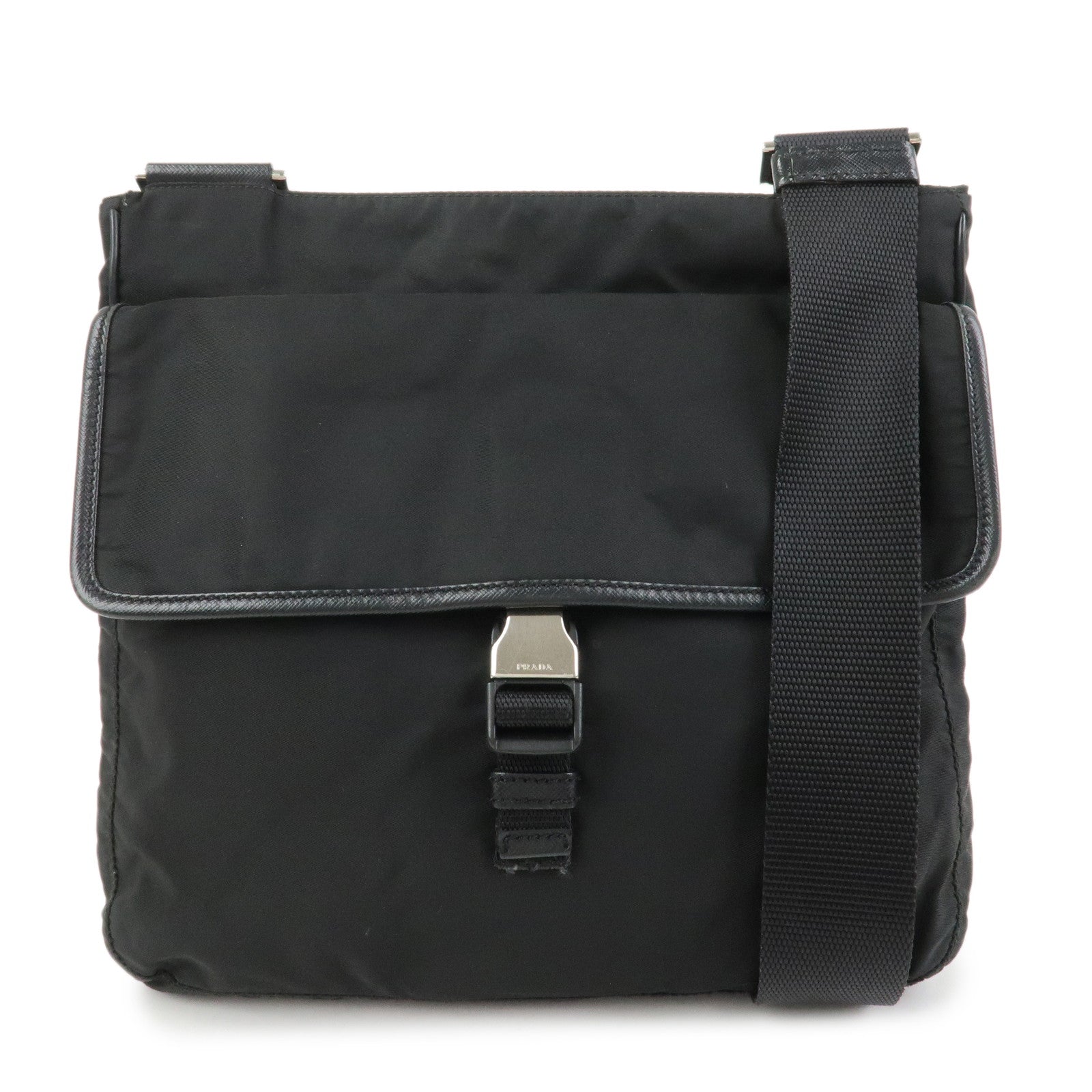 PRADA Nylon Saffiano Leather Shoulder Bag Black VA0269