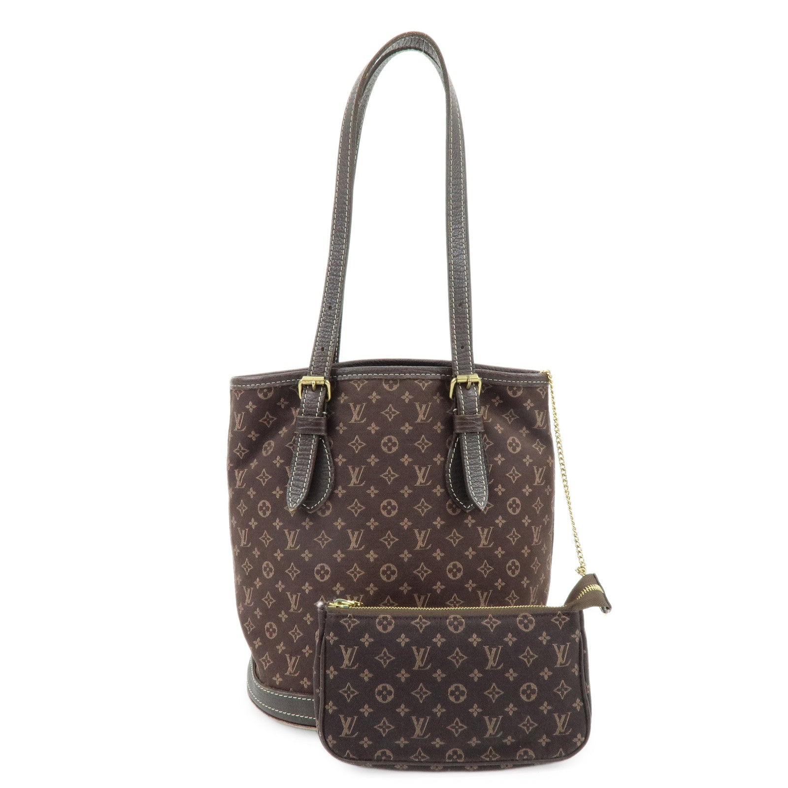 Louis Vuitton Monogram Mini Lin Bucket PM Tote Bag Ebene M95226