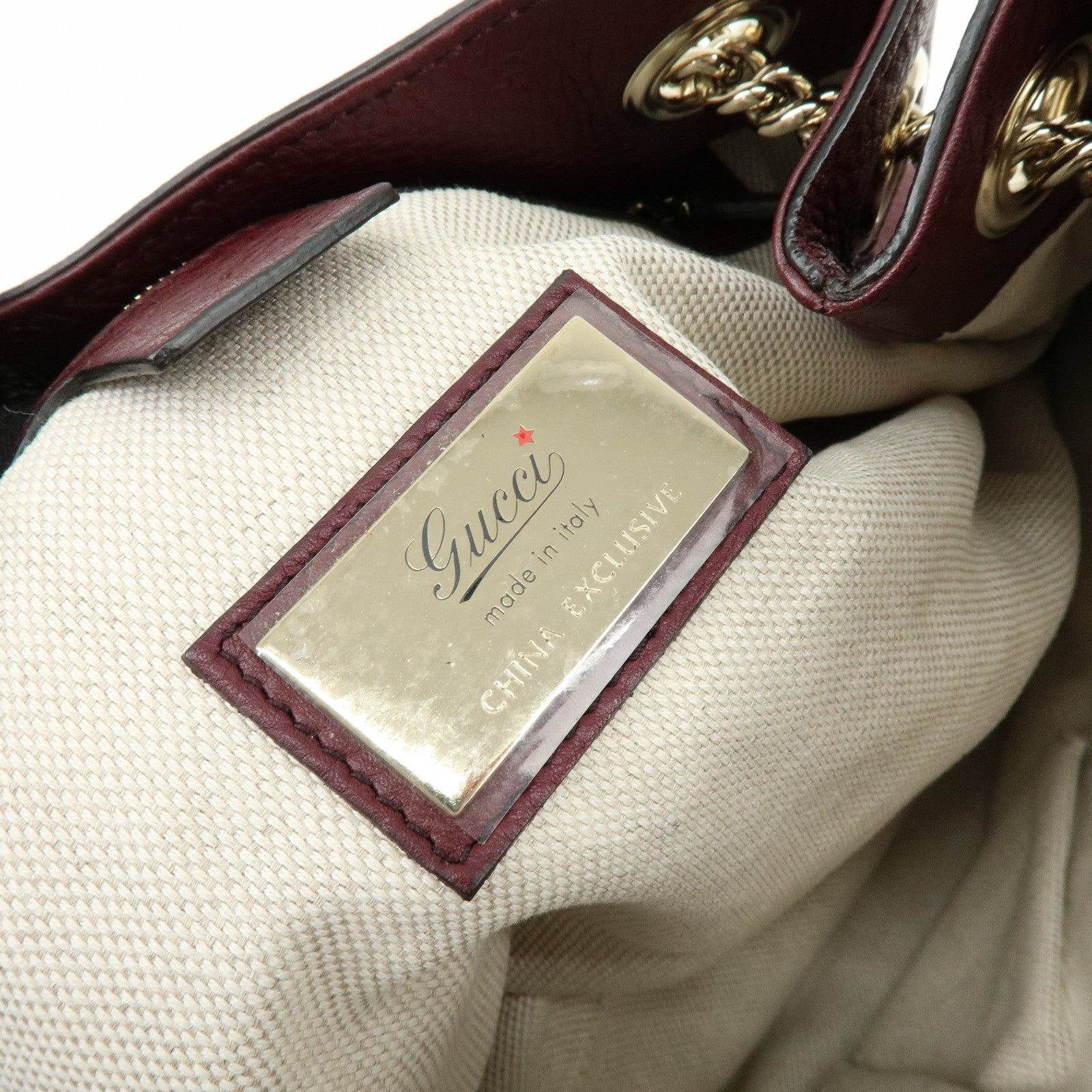 GUCCI SOHO Leather Chain Shoulder Bag Hand Bag Wine Red 308982