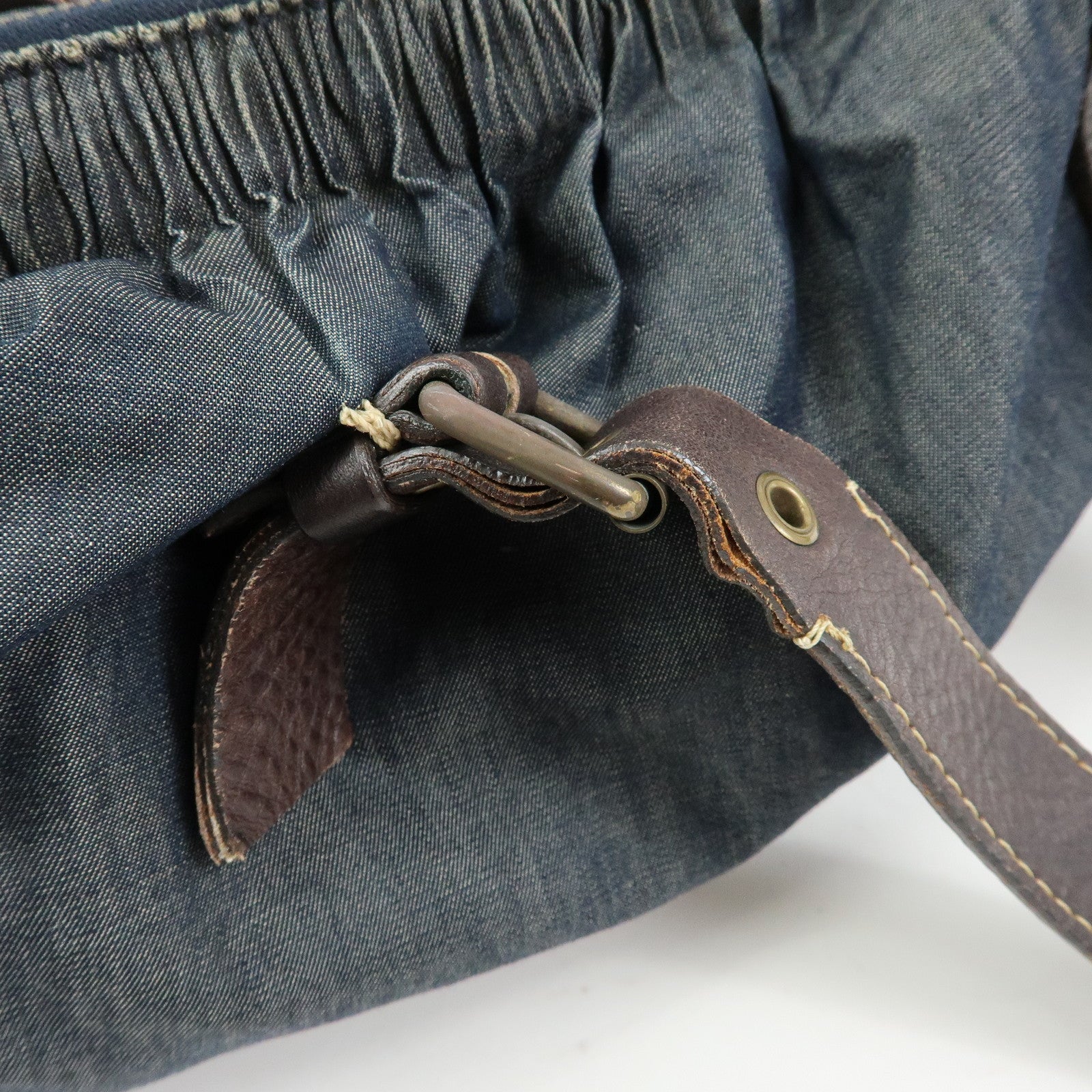 MIU MIU Denim Leather Shoulder Bag Hand Bag Indigo Blue Brown