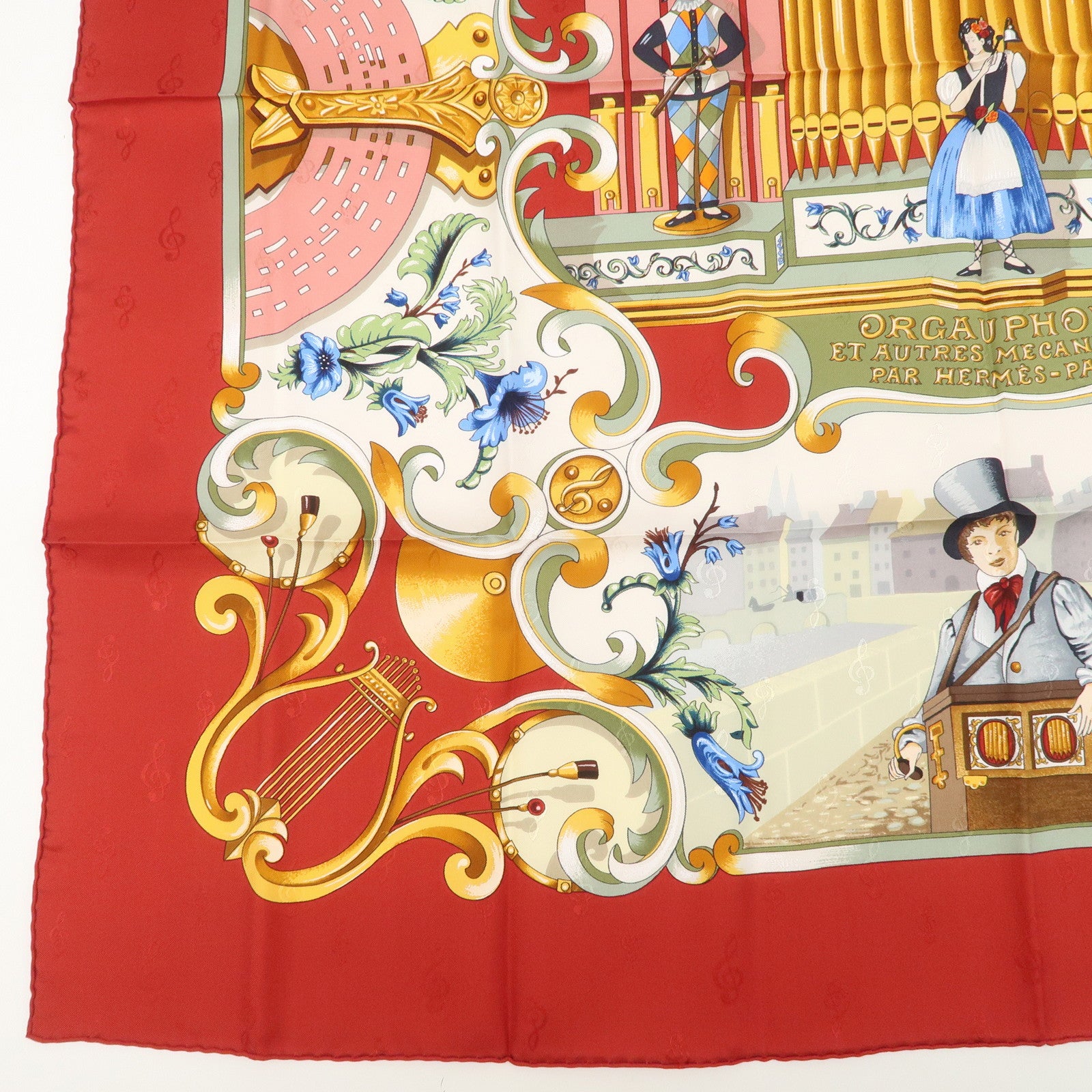 HERMES Carre 90 Silk 100% ORGAUPHONE ETAUTRES MECANIQUES Scarf Red