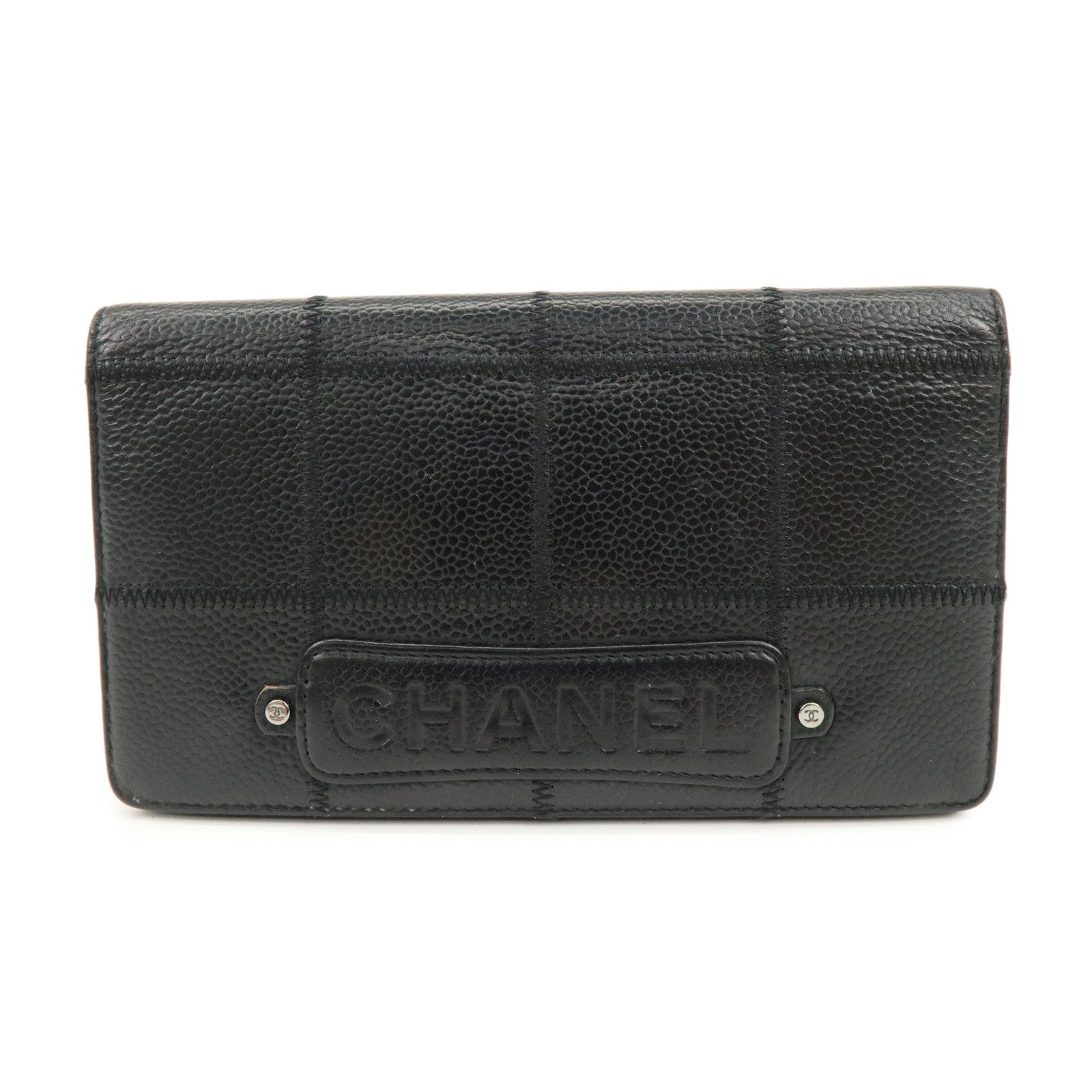 CHANEL Chocolate Bar Lamb Skin Round Zippy Wallet Black