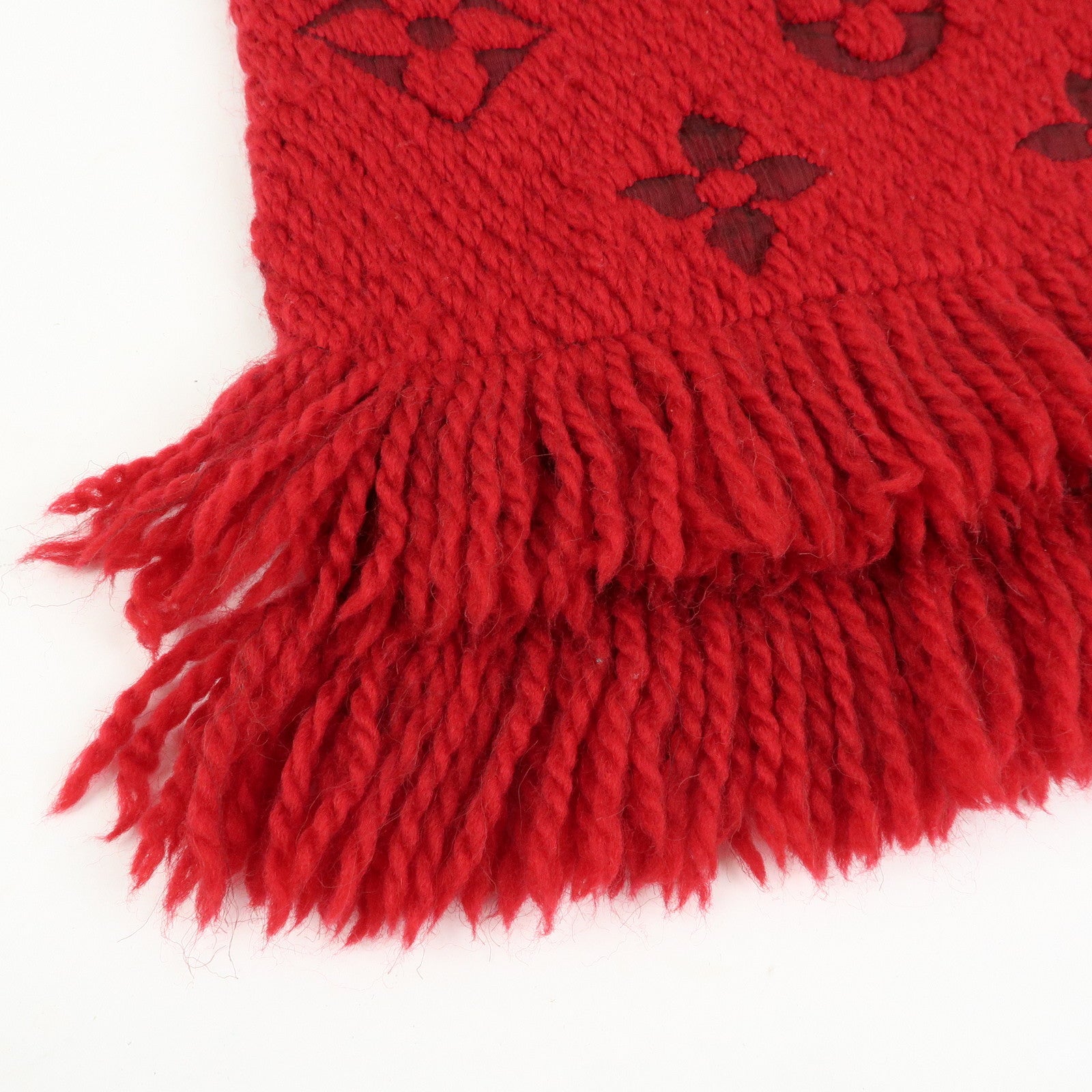 Louis Vuitton Echarpe Logo Mania Wool Silk Scarf Shawl Ruby M72432