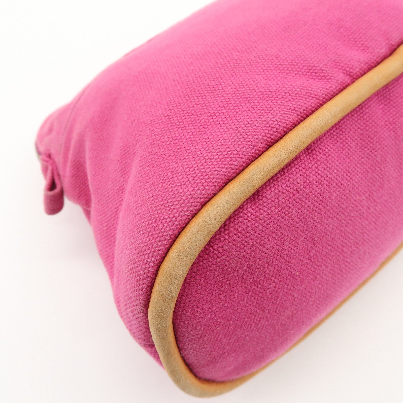 HERMES Set of 2 Leather Canvas Pouch Cosmetic Pouch Pink Yellow Used