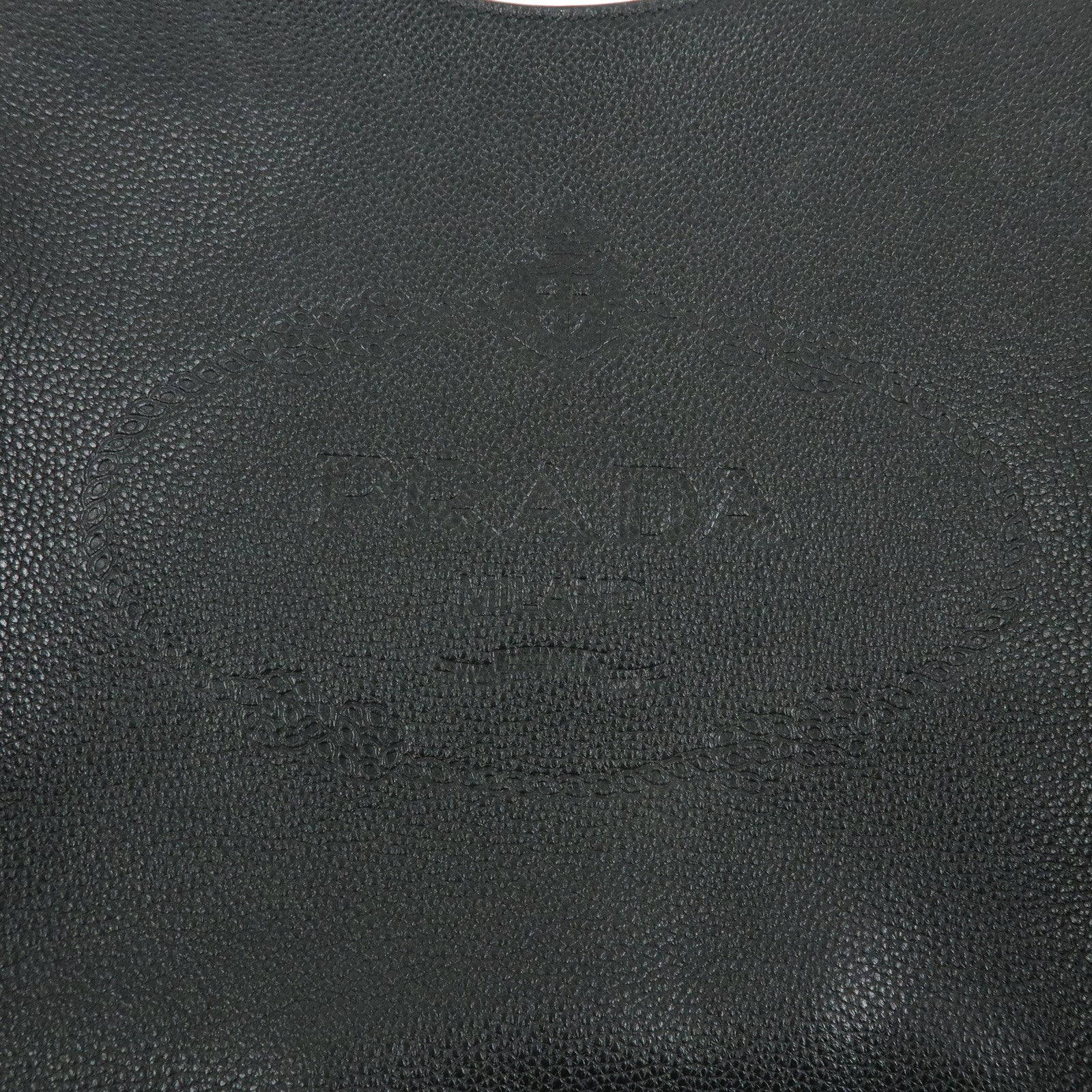 PRADA Logo Leather Shoulder Bag Hand Bag Black 1BC051
