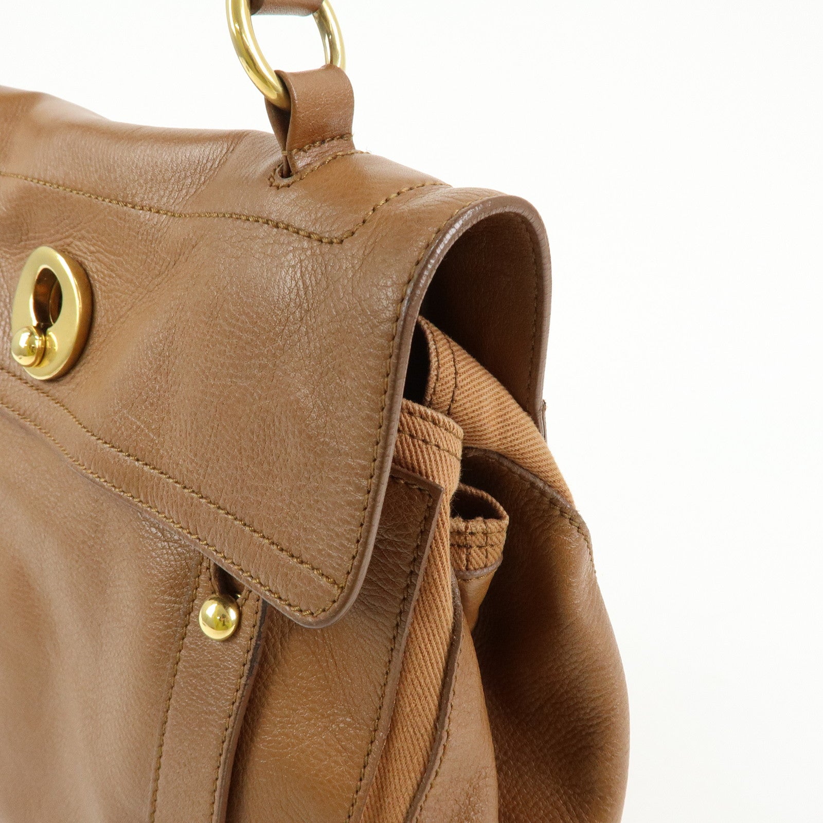 SAINT LAURENT PARIS Muse Two Leather Canvas Hand Bag Brown 229680