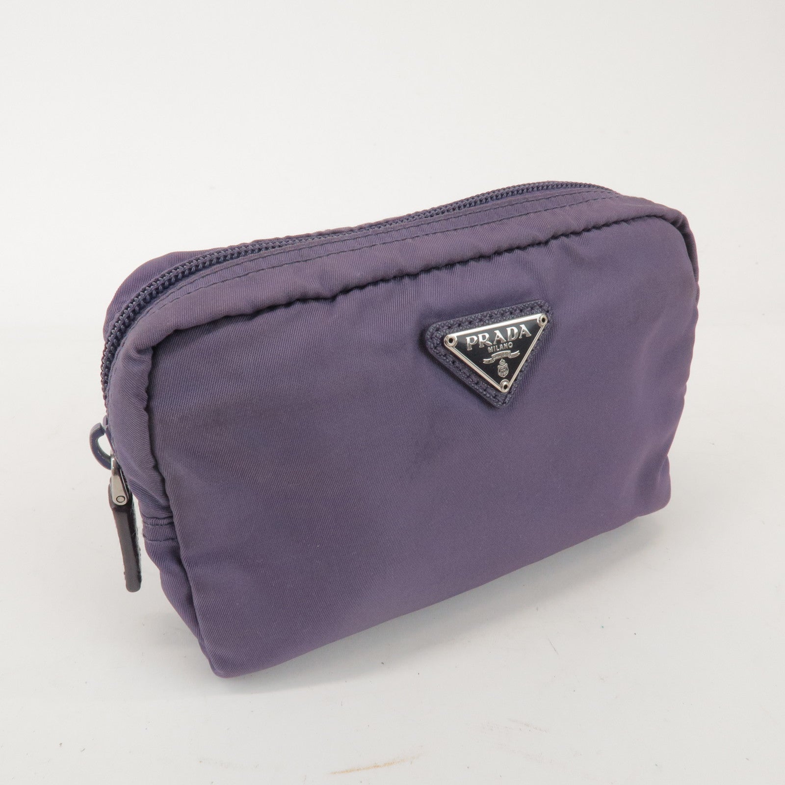 PRADA Triangle Logo Nylon Set of 2 Pouch Black Purple