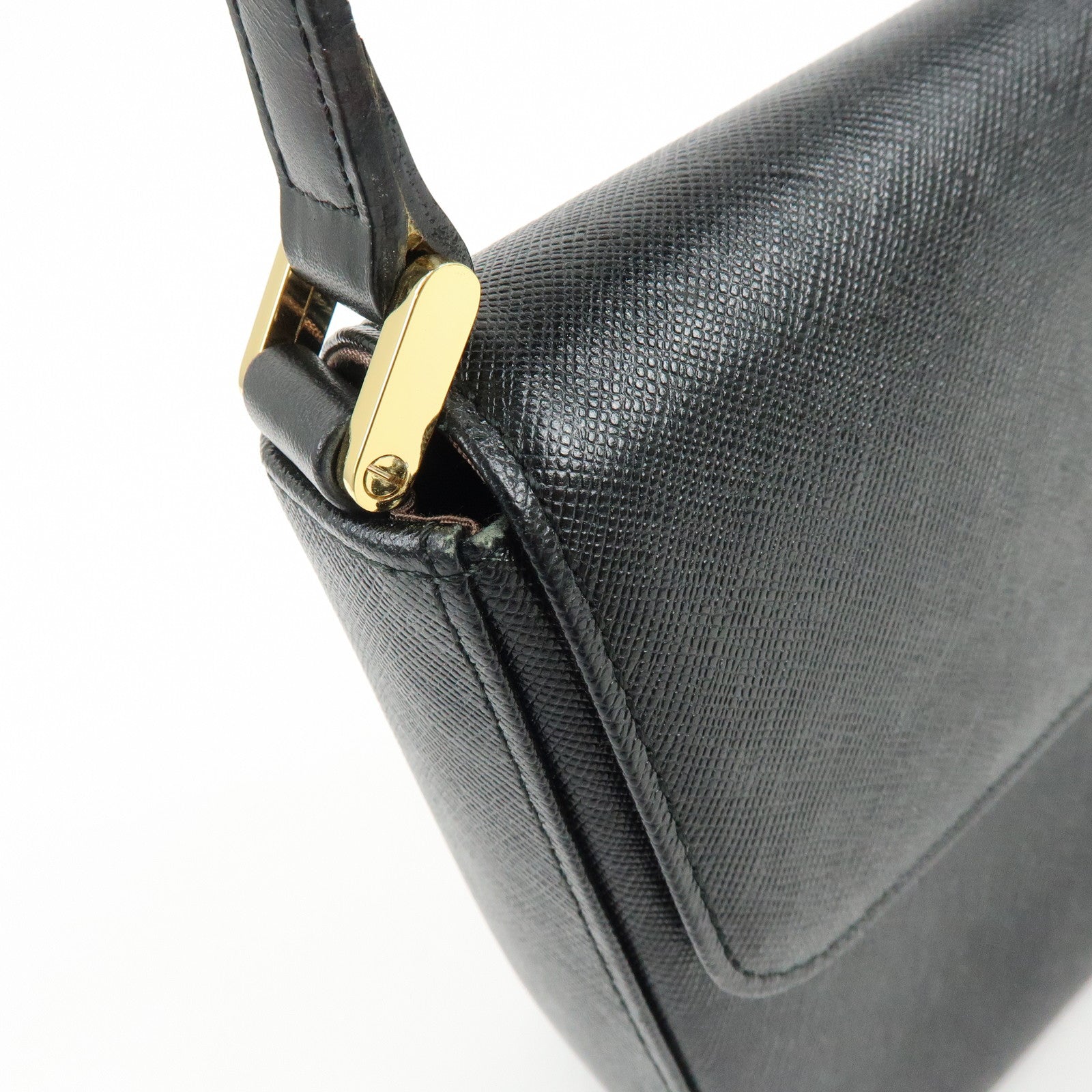 BURBERRY Logo Leather Flap Shoulder Bag Hand Bag Black