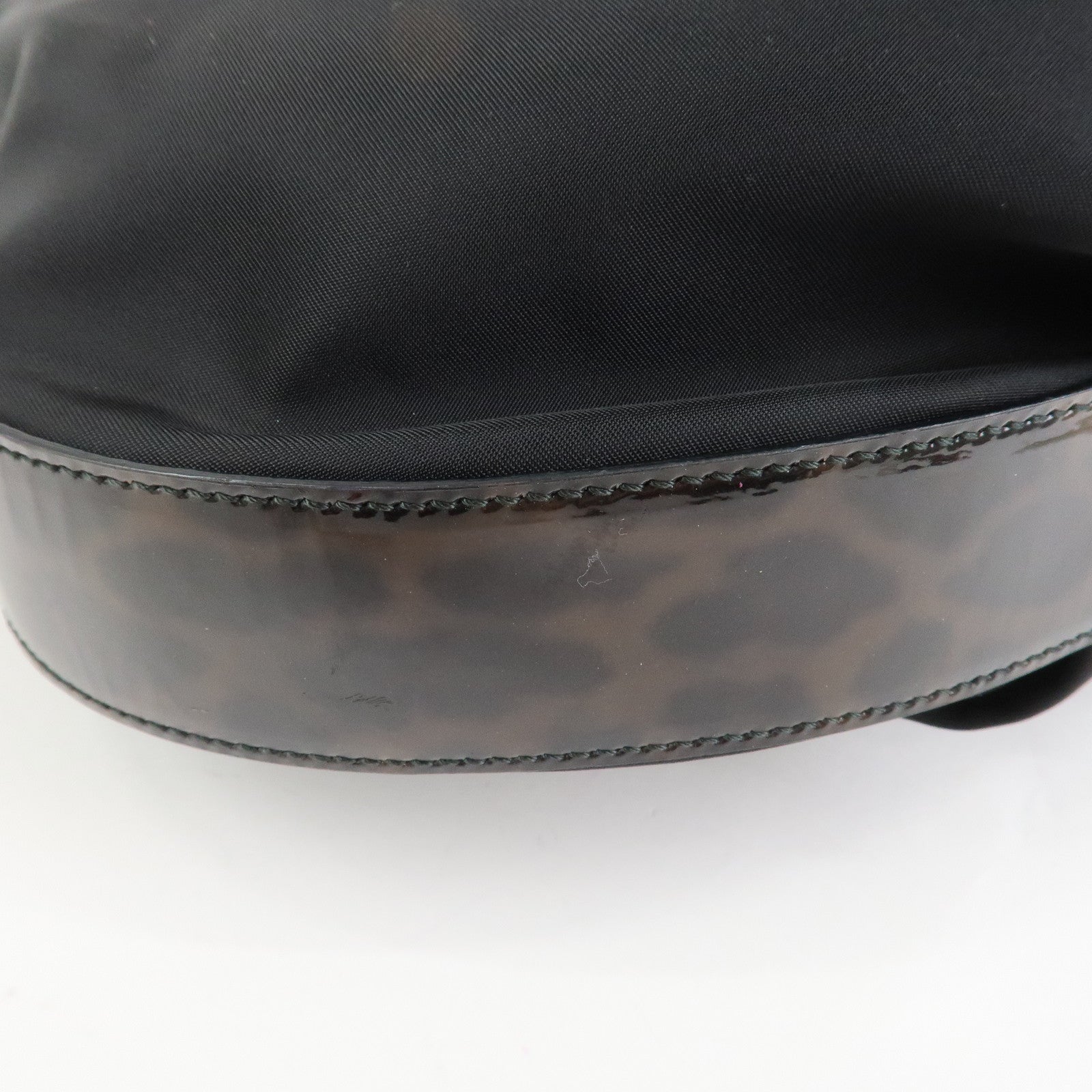 Ferragamo Nylon Patent Leather Shoulder Bag Hand Bag Leopard Black