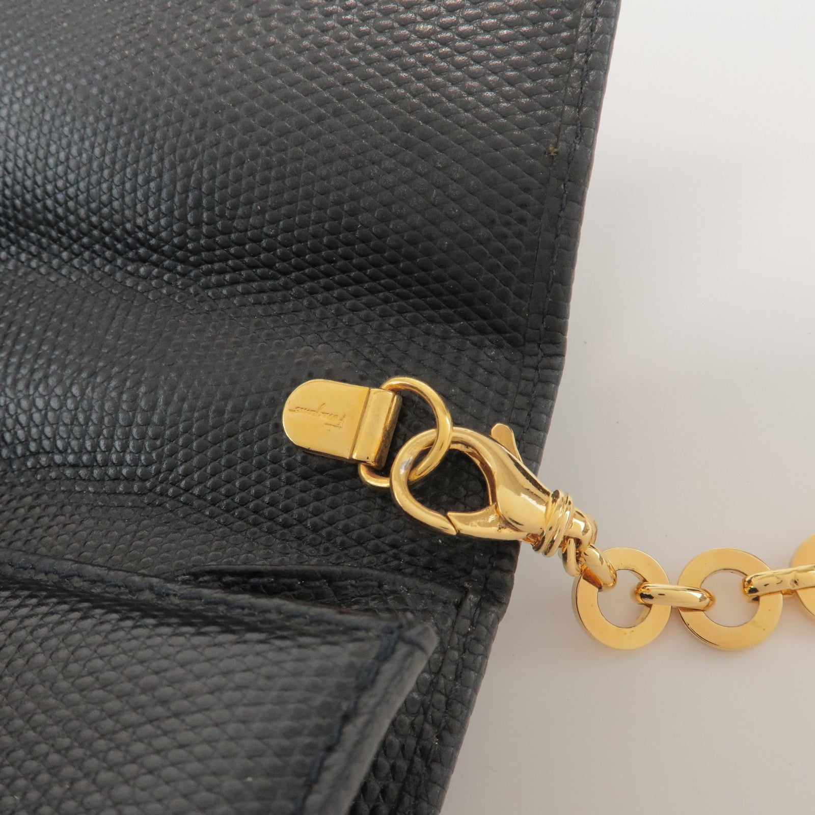 Ferragamo Vara Ribbon Embossed Leather Chain Shoulder Bag Navy