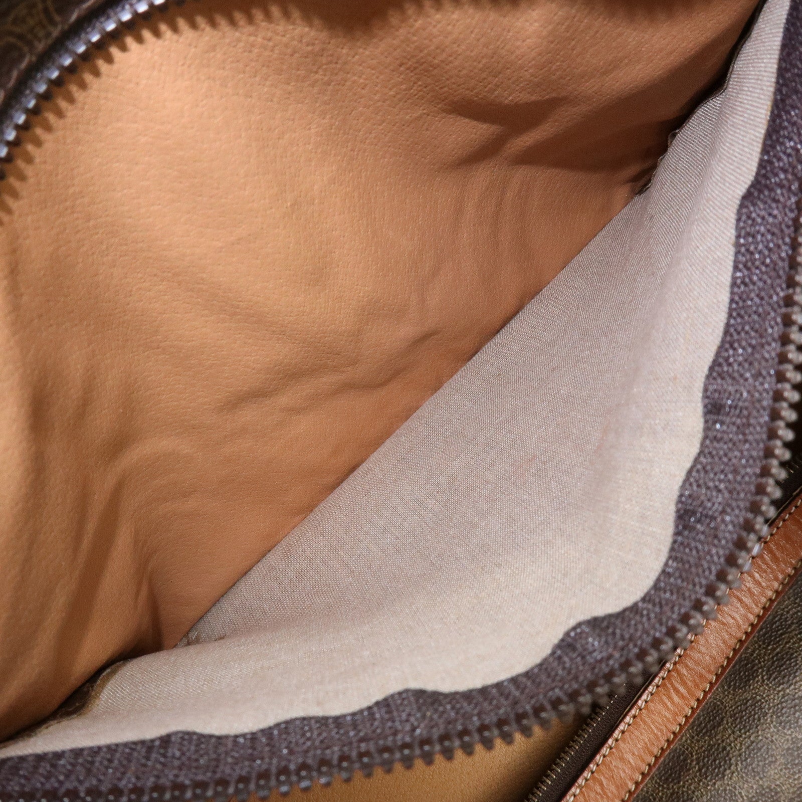 CELINE Macadam PVC Coated Canvas Leather Boston Bag Hand Bag Brown