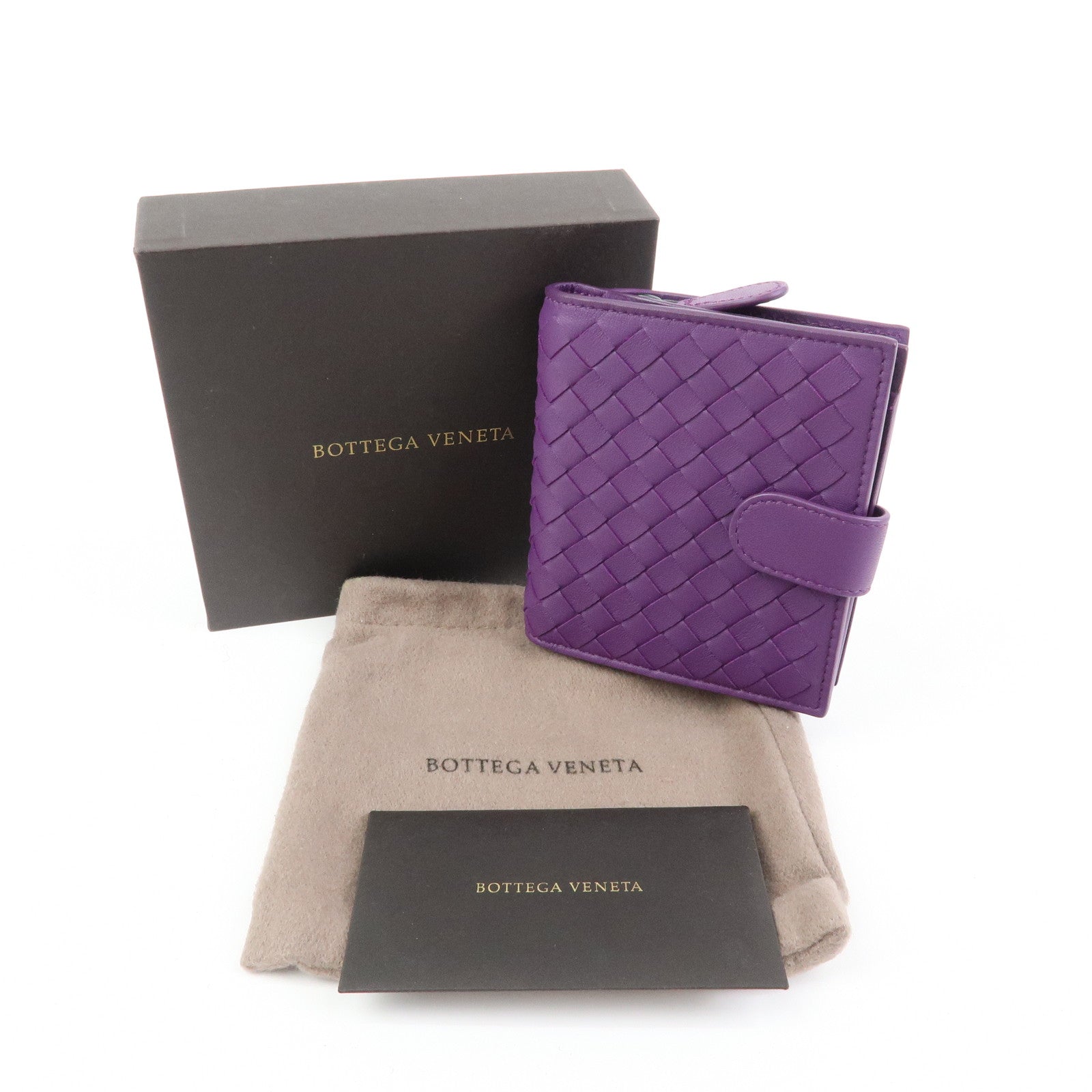 BOTTEGA VENETA Intrecciato Leather Bi-fold Comact Wallet Purple