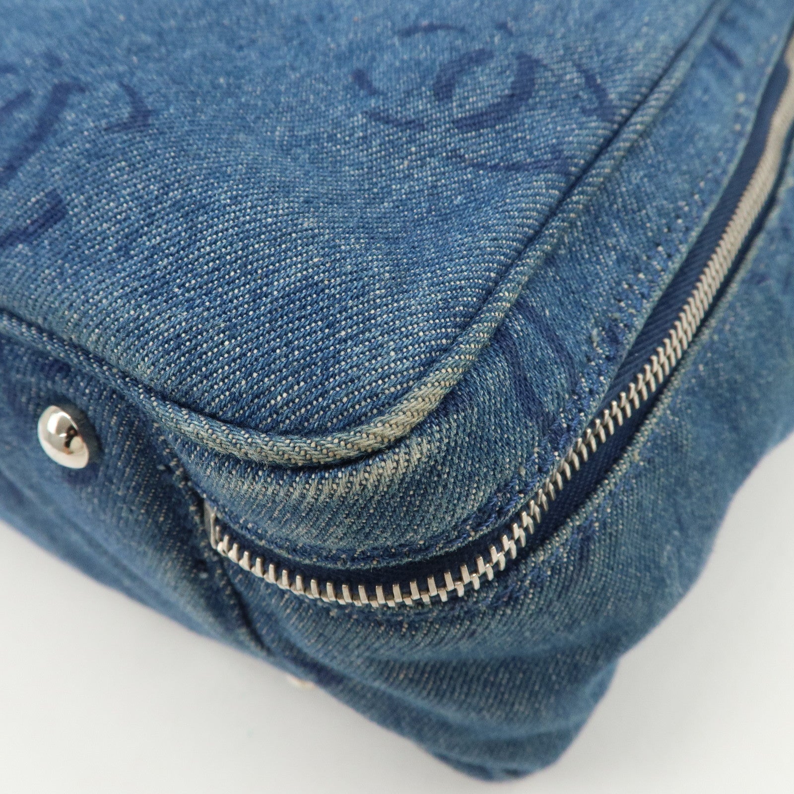 CHANEL COCO Mark Denim Boston Bag Hand Bag Travel Bag Blue