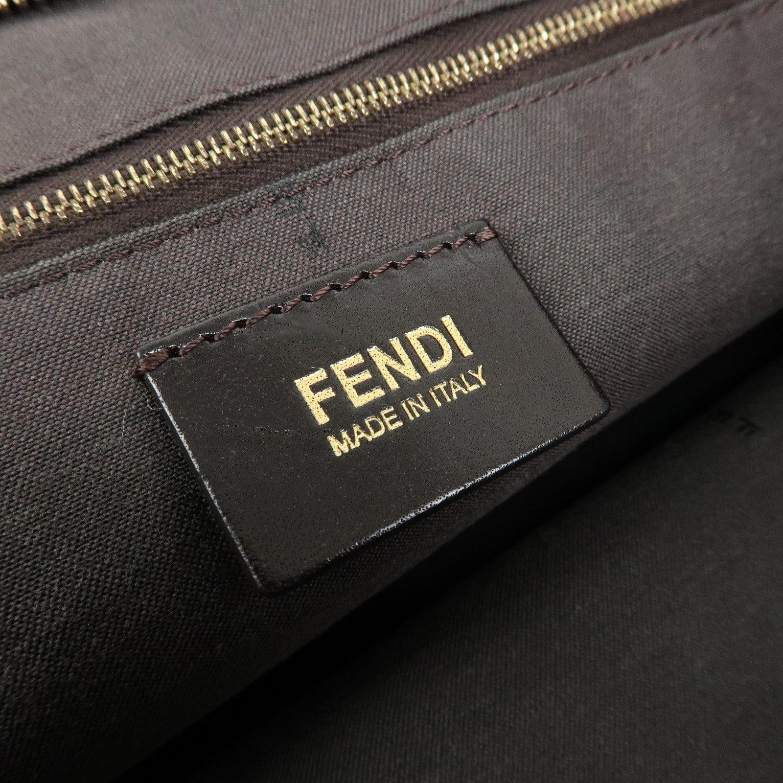 FENDI Pequin Canvas Leather Tote Bag Shoulder Bag Brown Navy 8BH185