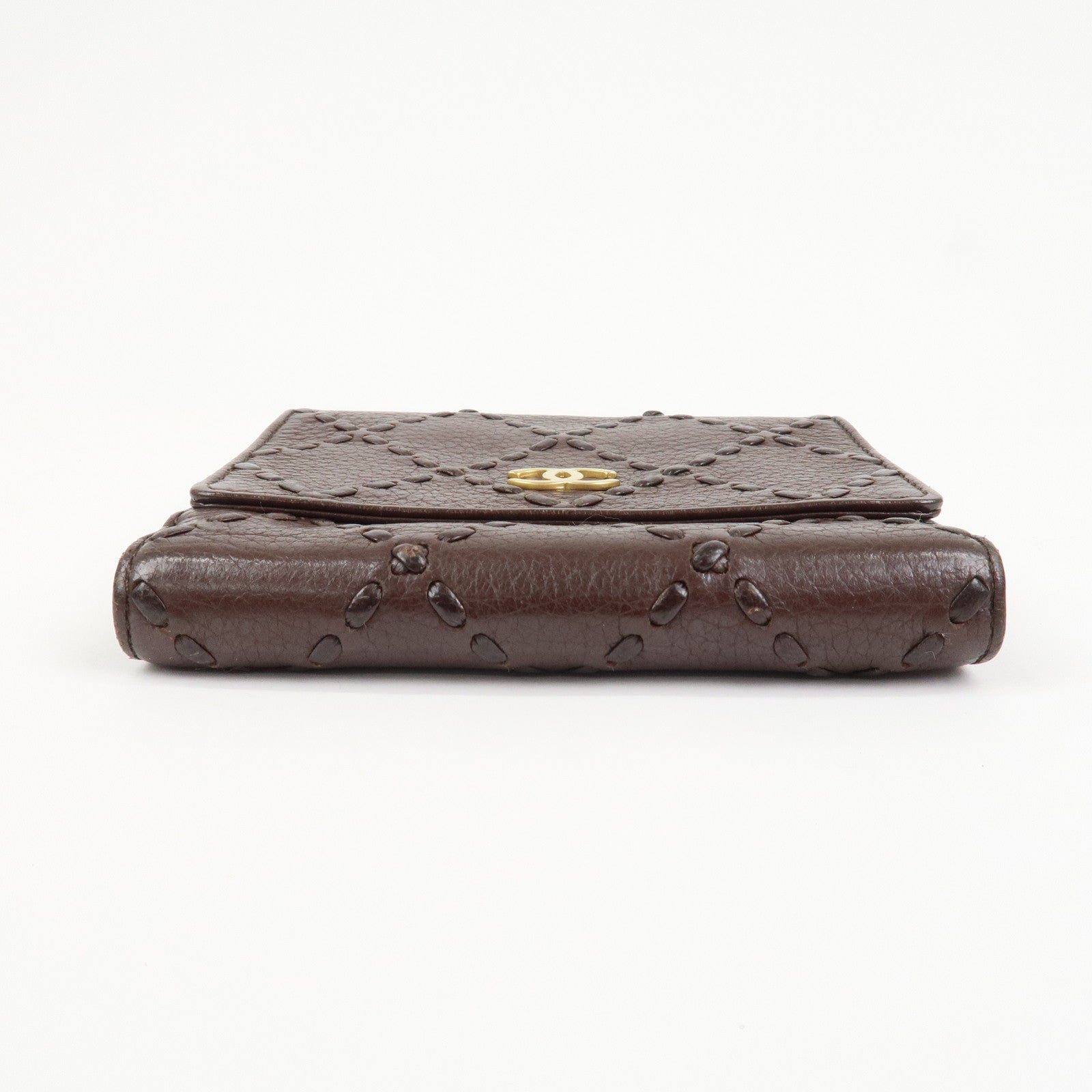 CHANEL COCO Mark Wild Stitch Caviarskin Compact Tri-fold Wallet