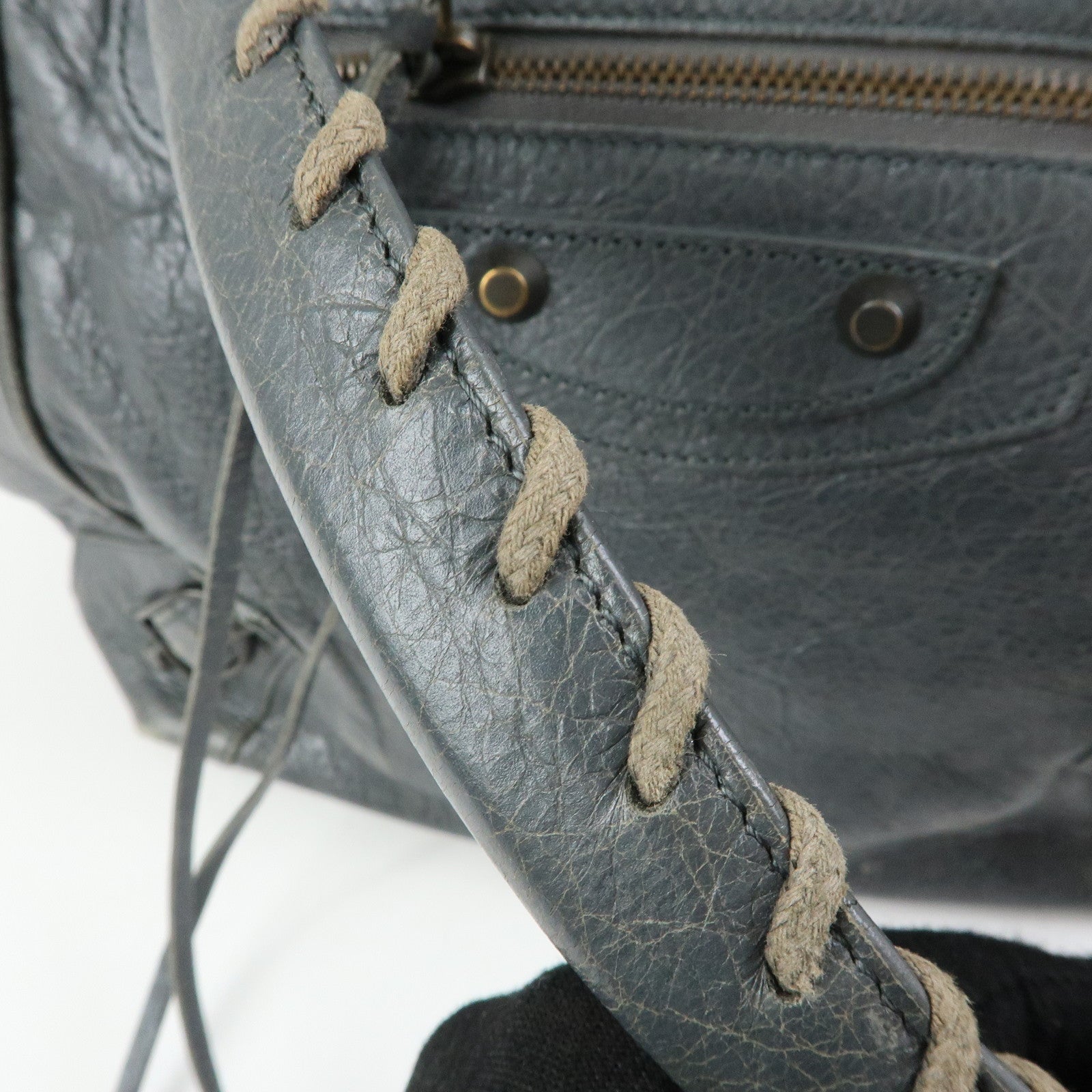 BALENCIAGA The Sunday Leather Tote Bag Hand Bag Gray 228750