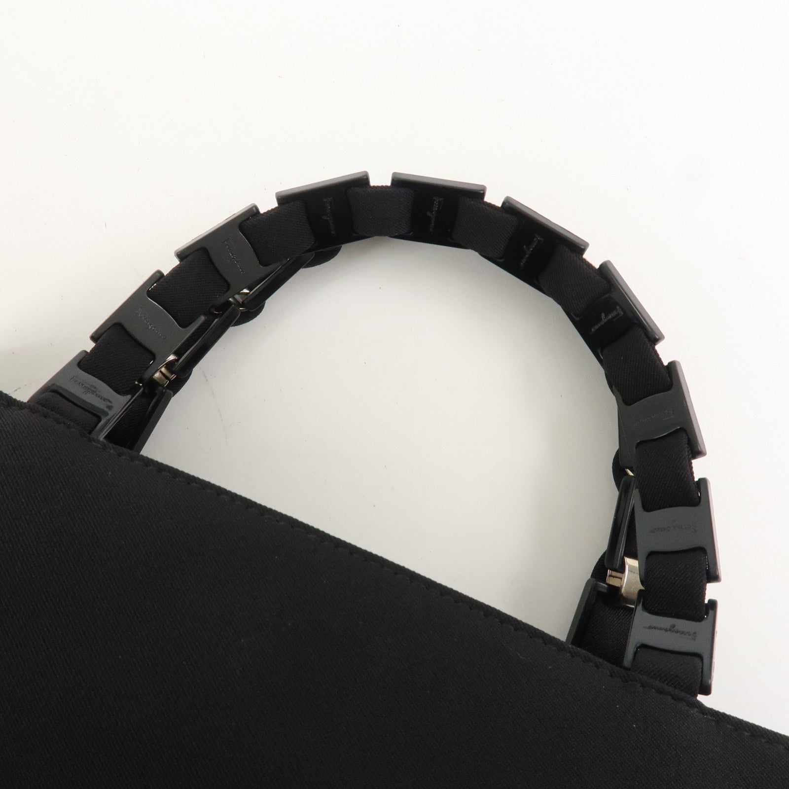 Ferragamo Logo Nylon Hand Bag Shoulder Bag Black