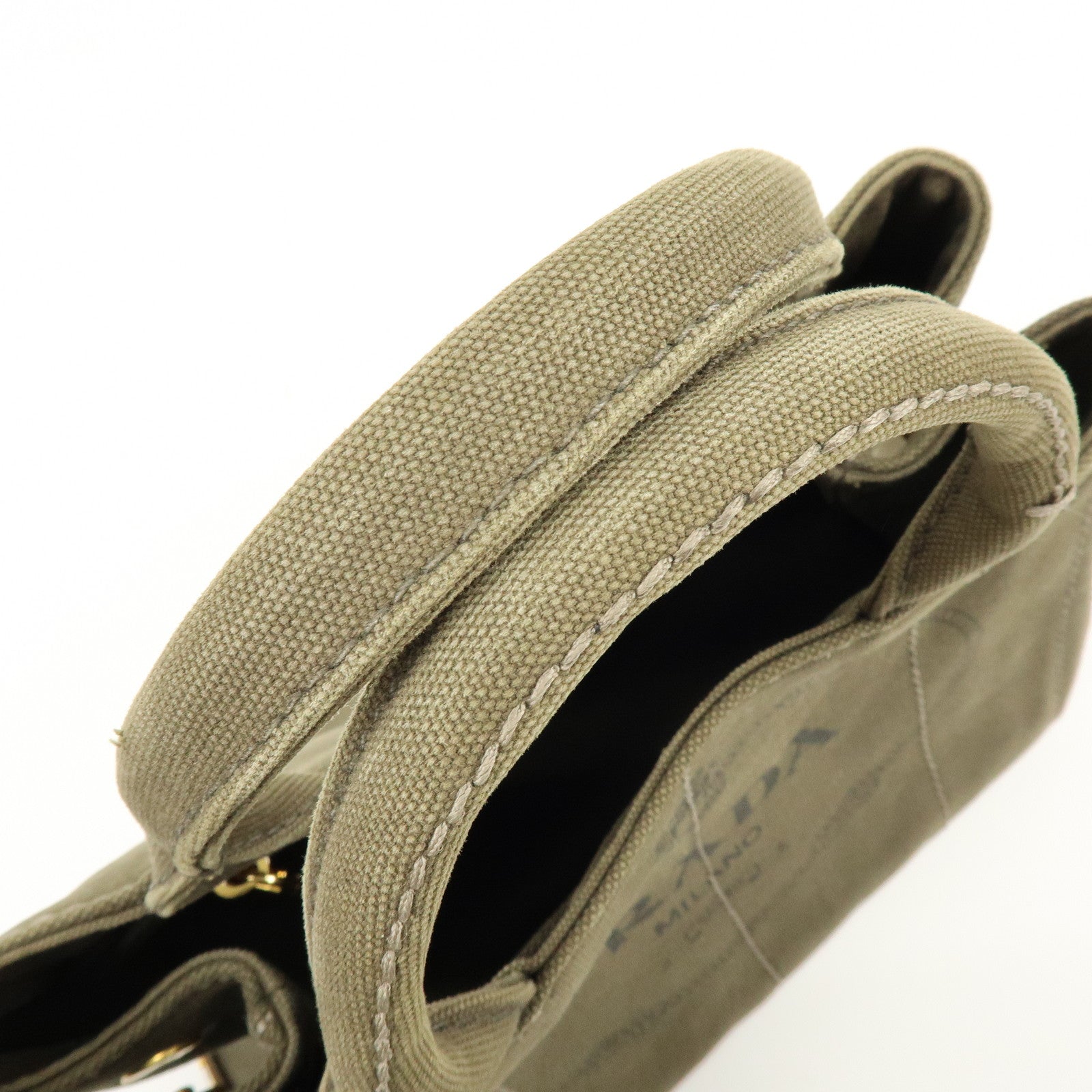 PRADA Canapa Mini Canvas Tote Bag Hand Bag Khaki BN2439