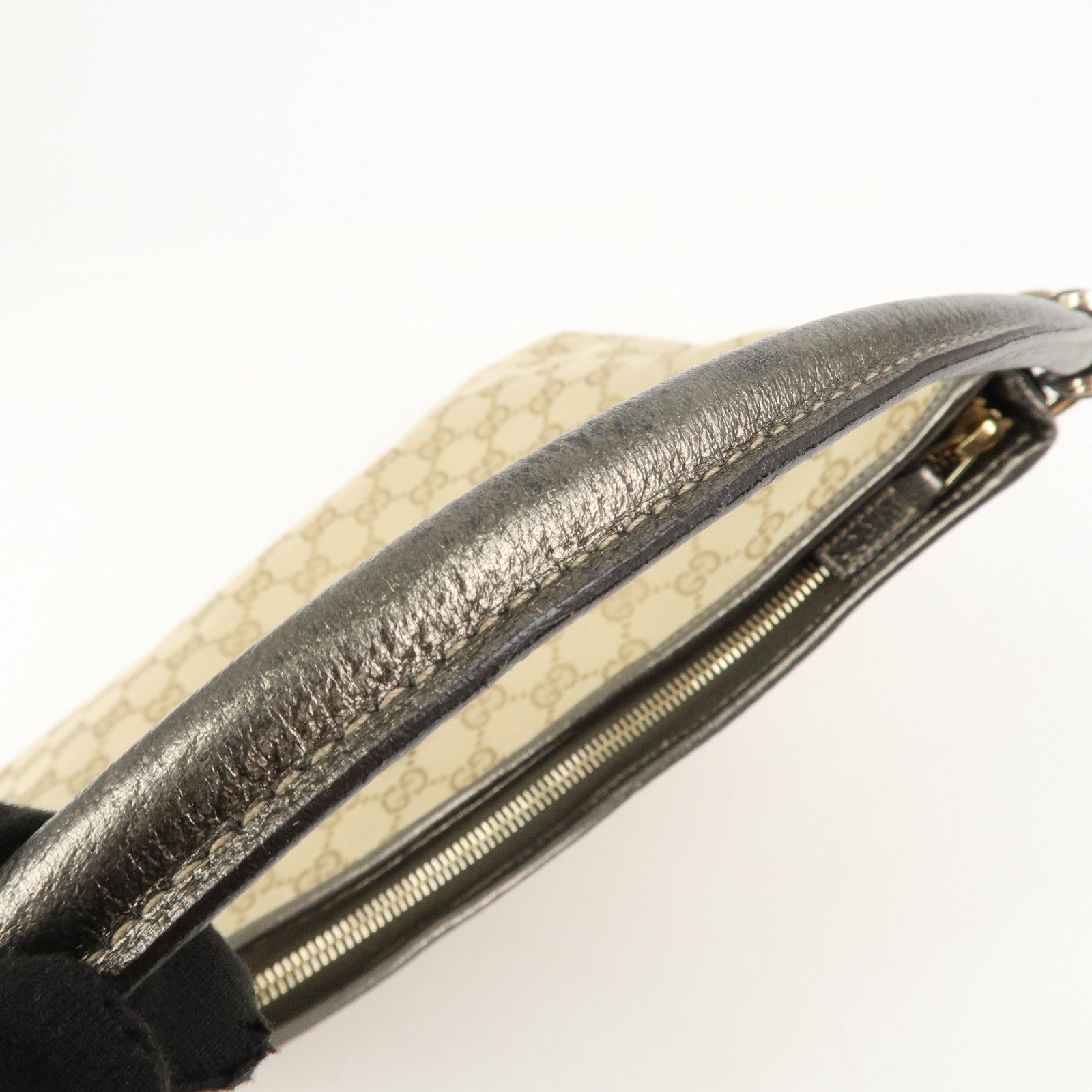 GUCCI Abbey Canvas Leather Shoulder Bag Beige Silver Gray 130737