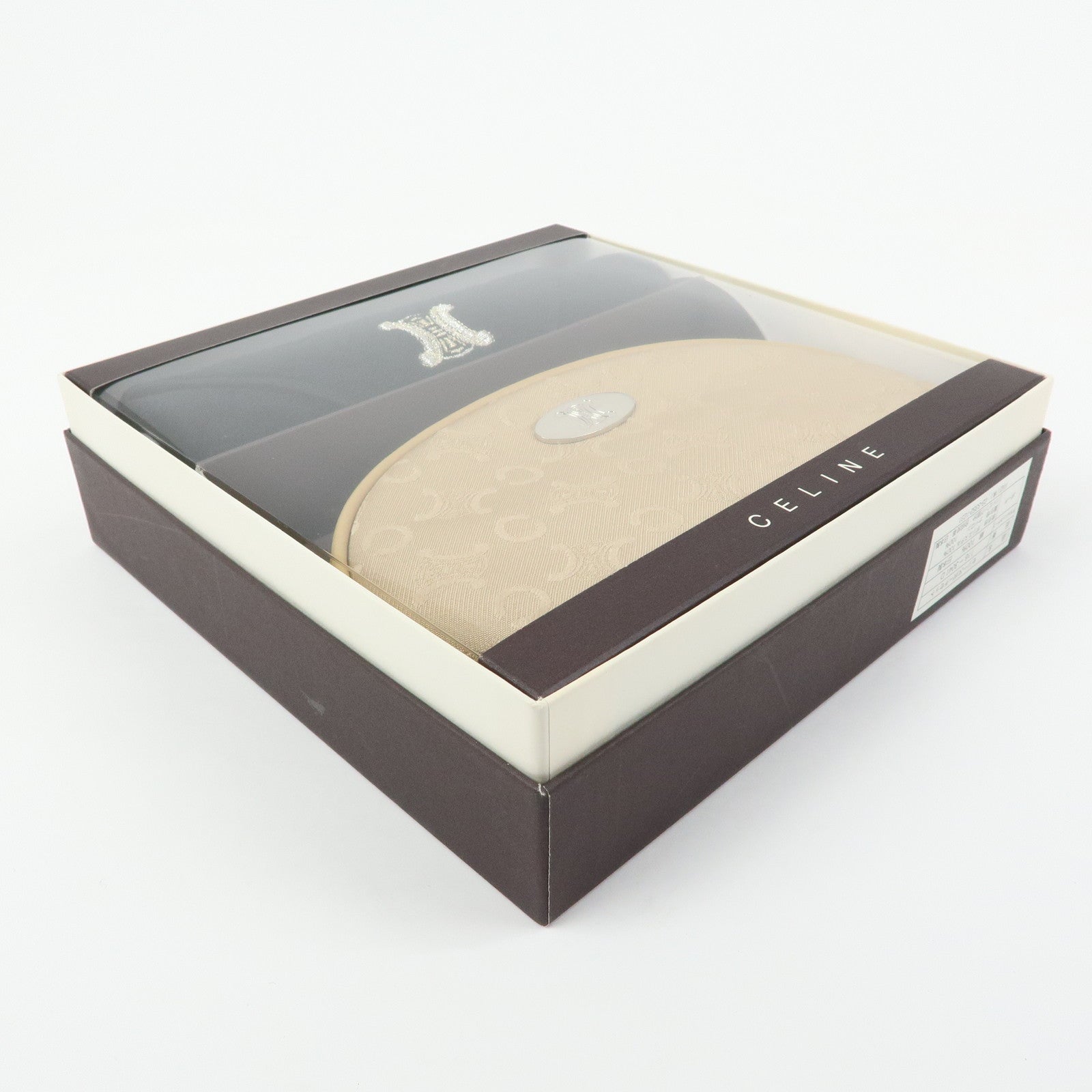 CELINE Set of Pile Towel And Canvas Leather Pouch Black Beige