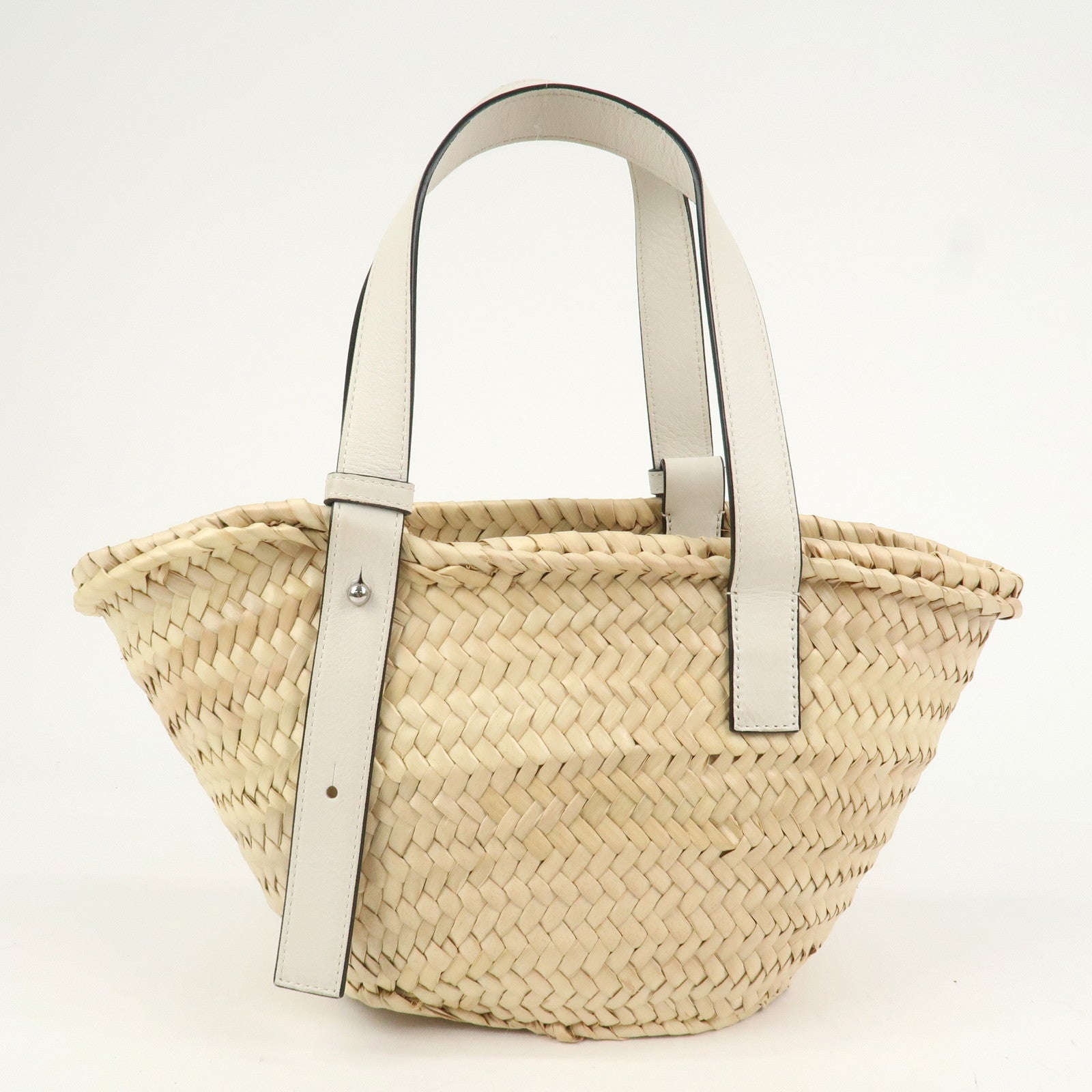 LOEWE Raffia Leather Small Basket Bag Hand Bag Natural White