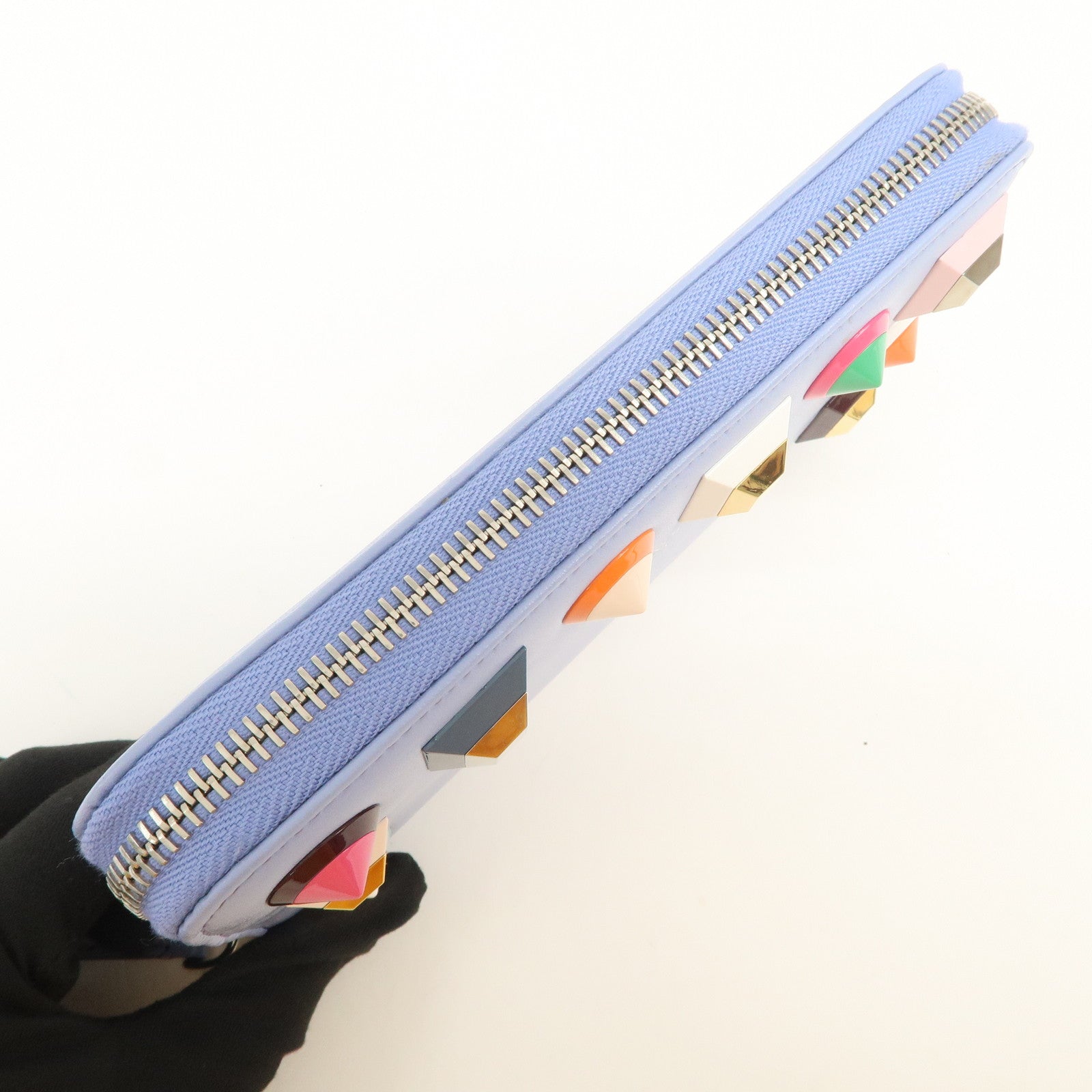 FENDI Plexiglass Studs Round Zippy Long Wallet Light Blue 8M0299