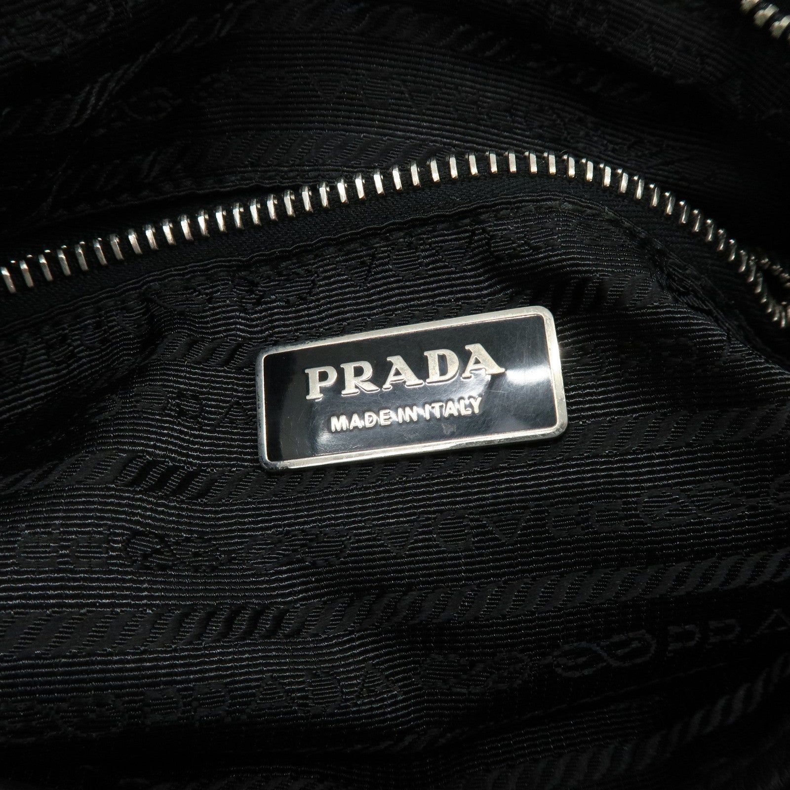 PRADA Logo Nylon Puffy Leather Shoulder Bag Hand Bag Black Silver