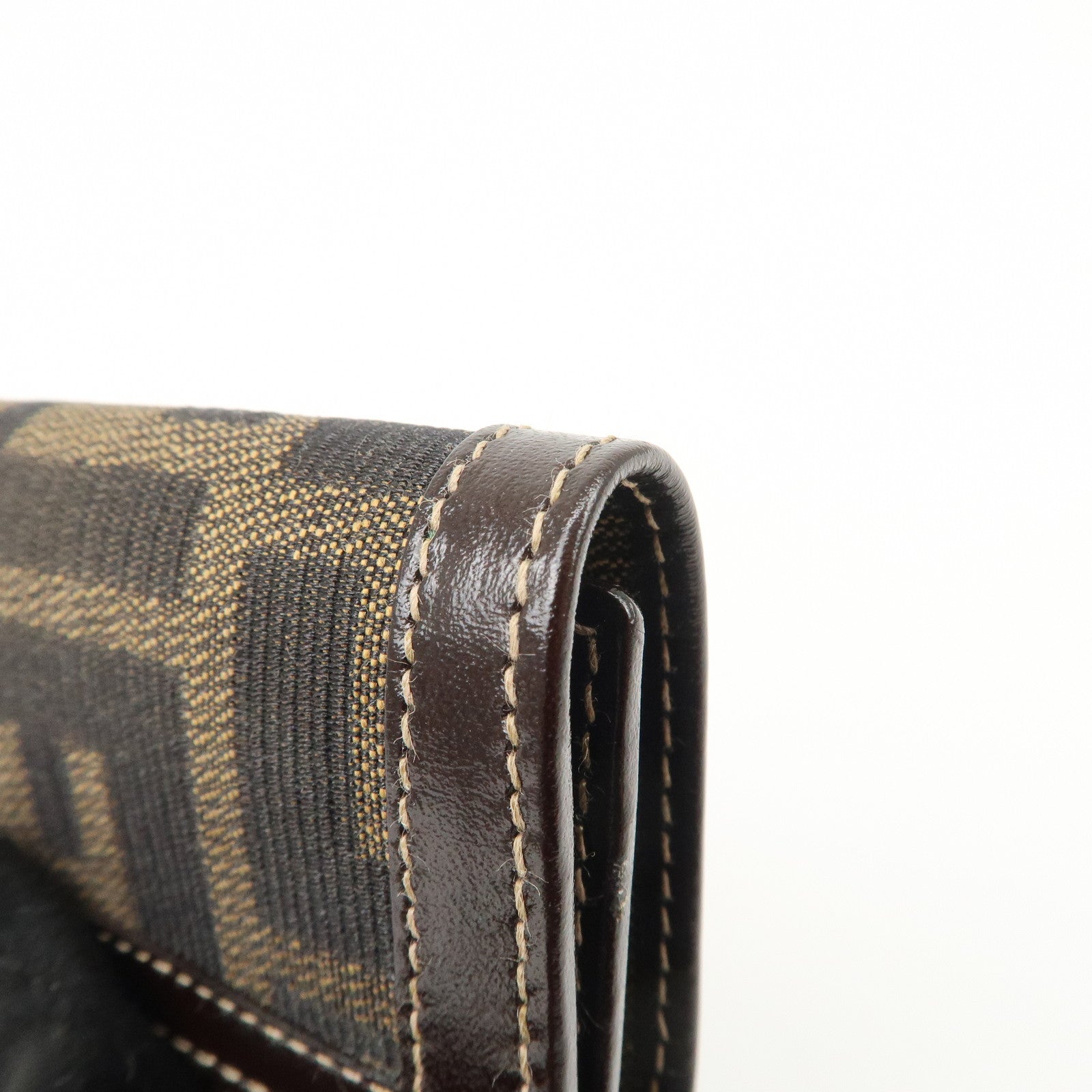 FENDI Zucca Canvas Leather 6 Ring Key Case Brown Black 10163