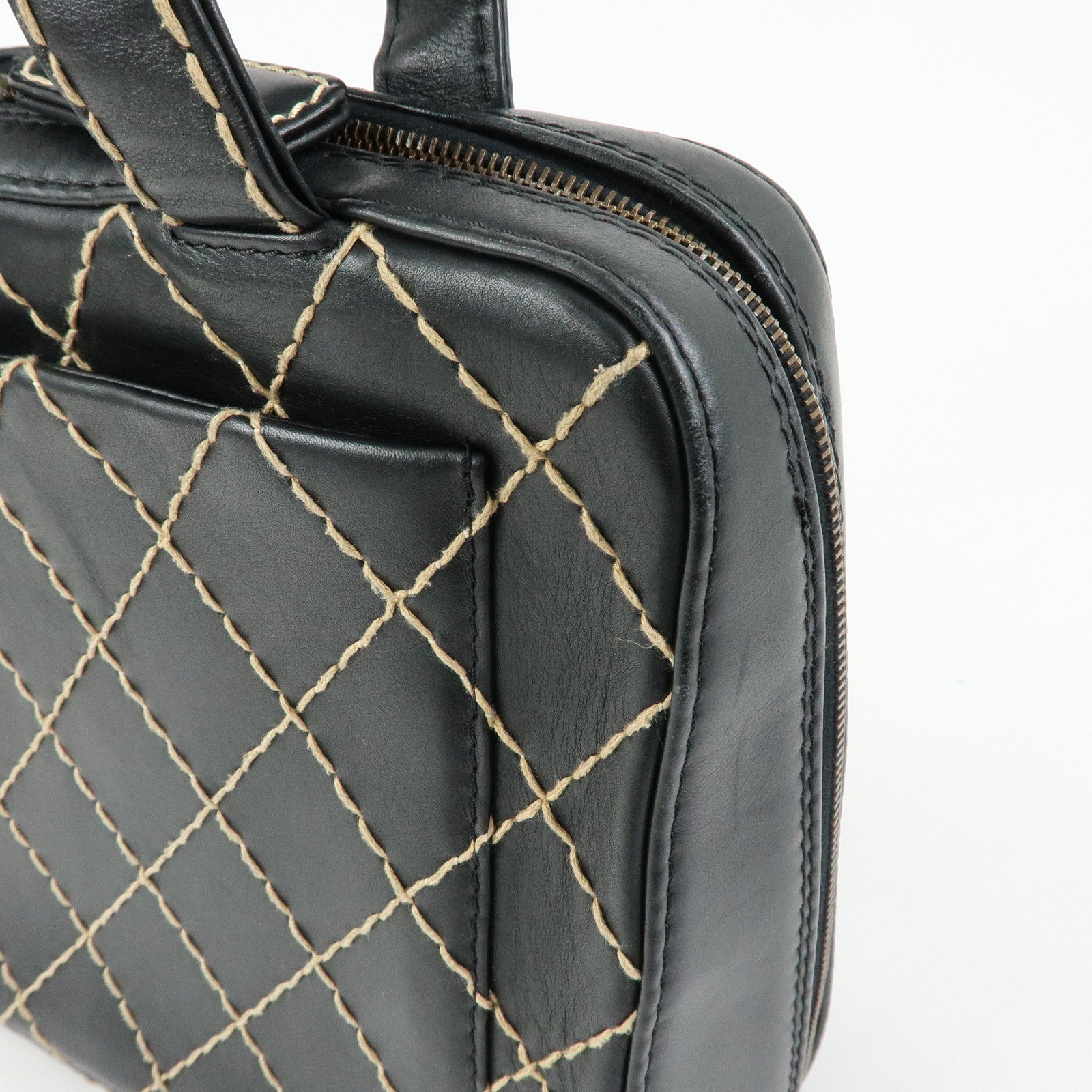 CHANEL Wild Stitch COCO Mark Leather Hand Bag Tote Bag Black A14693