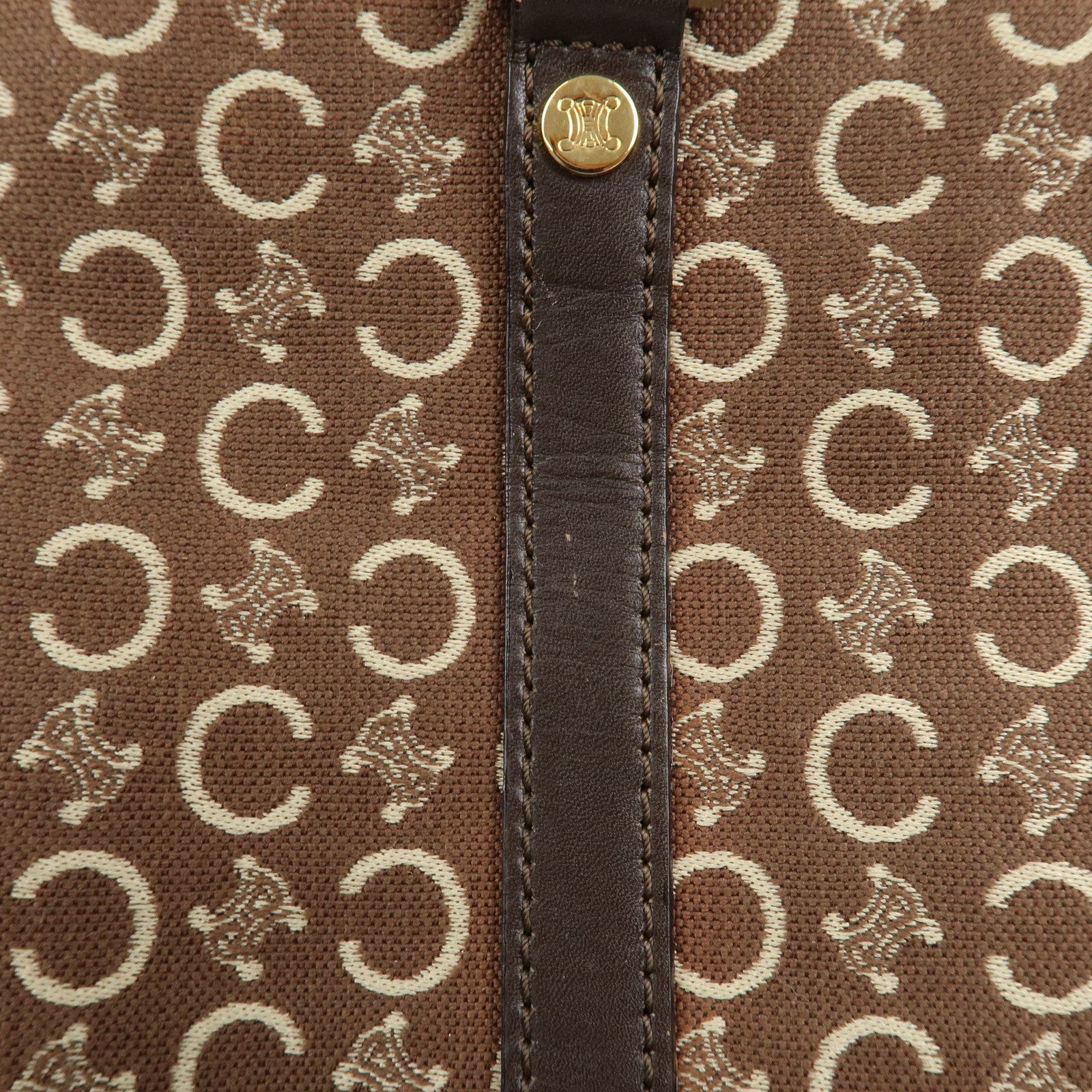 CELINE C Macadam Canvas Leather Hand Bag Brown Beige