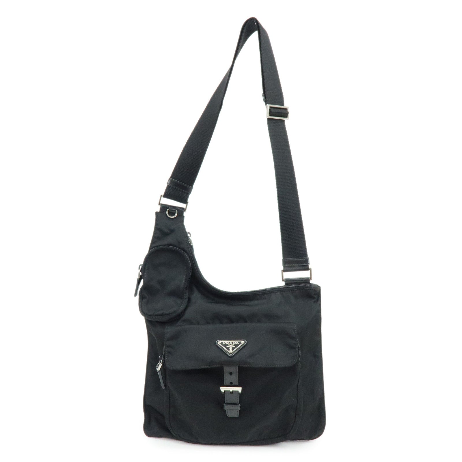 PRADA Triangle Logo Nylon Leather Shoulder Bag Crossbody Bag Black