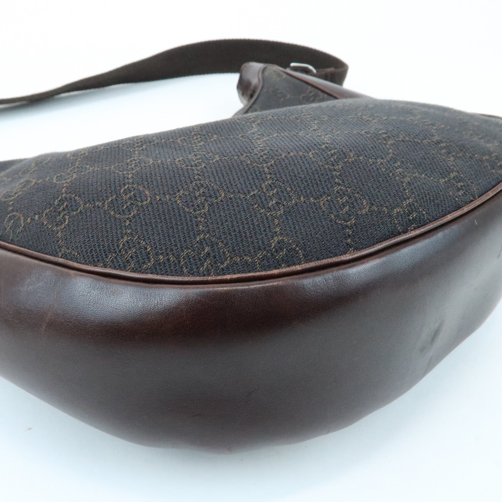 GUCCI GG Denim Leather Shoulder Crossbody Bag Dark Brown 101682