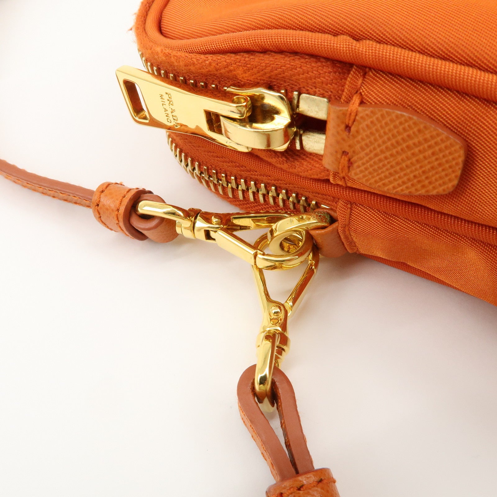 PRADA Triangle Logo Leather Nylon Smartphone Case Orange 2ZT012 Used