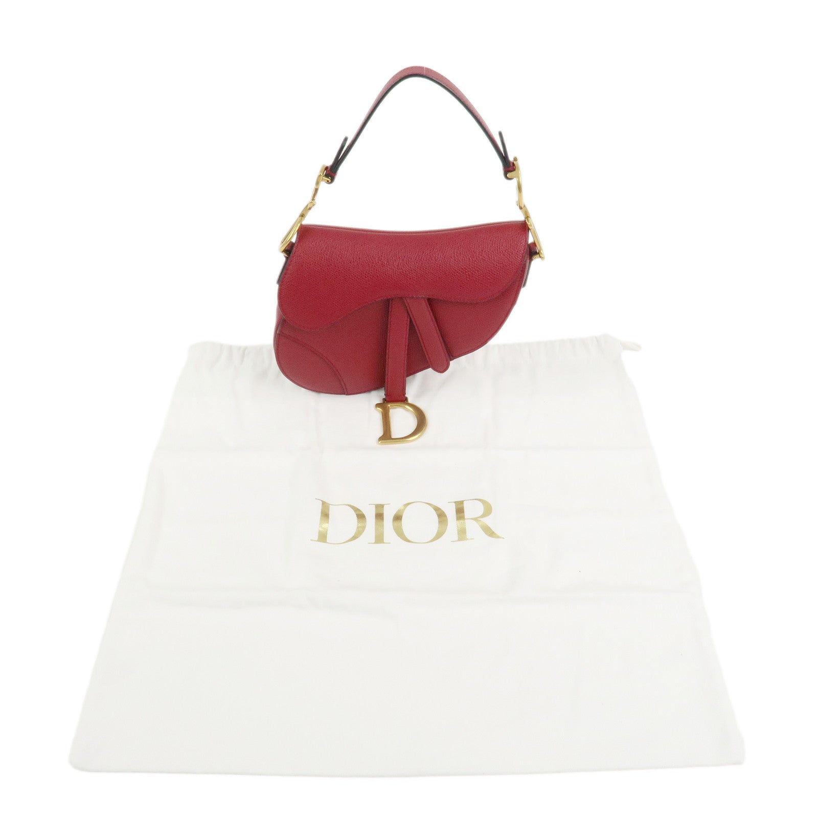 Christian Dior CD Logo Leather Saddle Bag Mini Hand Bag Red