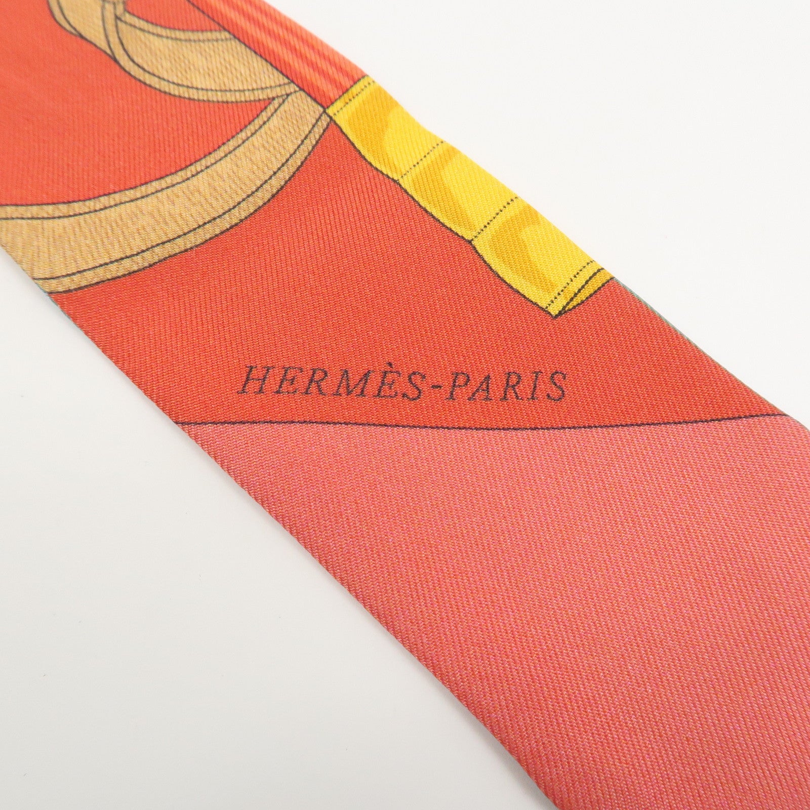 HERMES Twilly Silk 100% Scarf Eperon d'or Red Gray