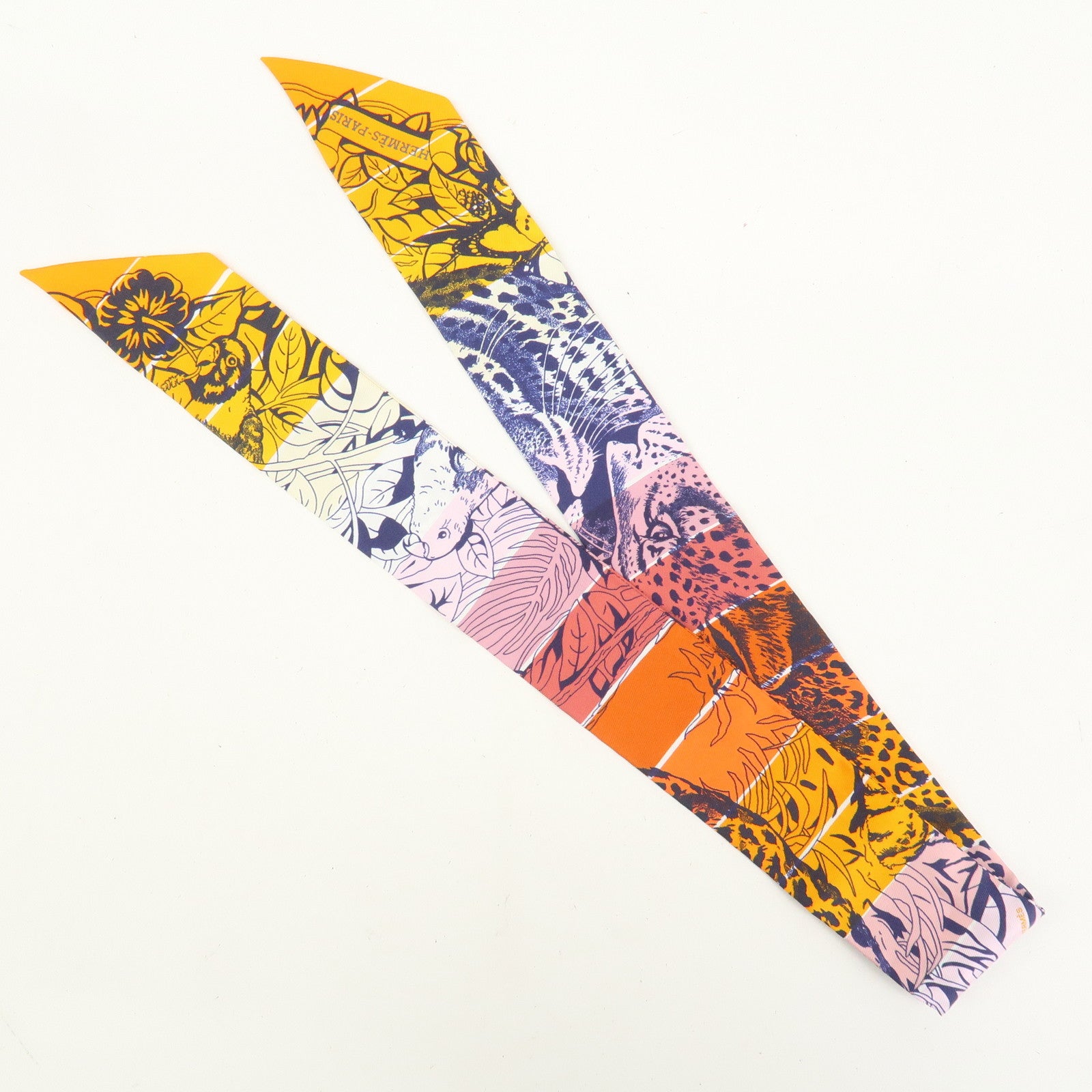 HERMES Twilly Silk 100% DIP DYE JUNGLE LOVE Scarf Orange