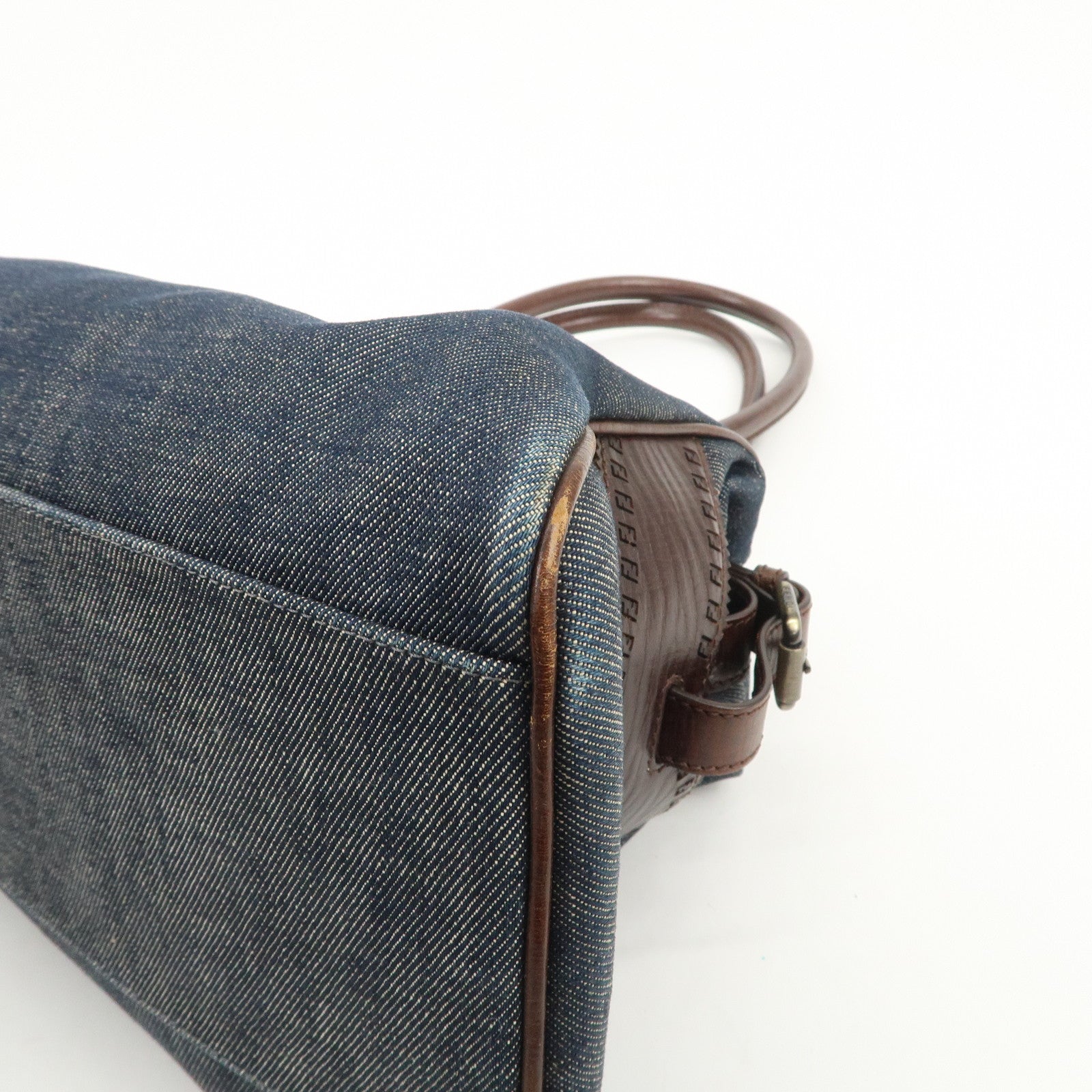 FENDI Etonico Denim Leather Tote Bag Shoulder Bag Brown 8BN162