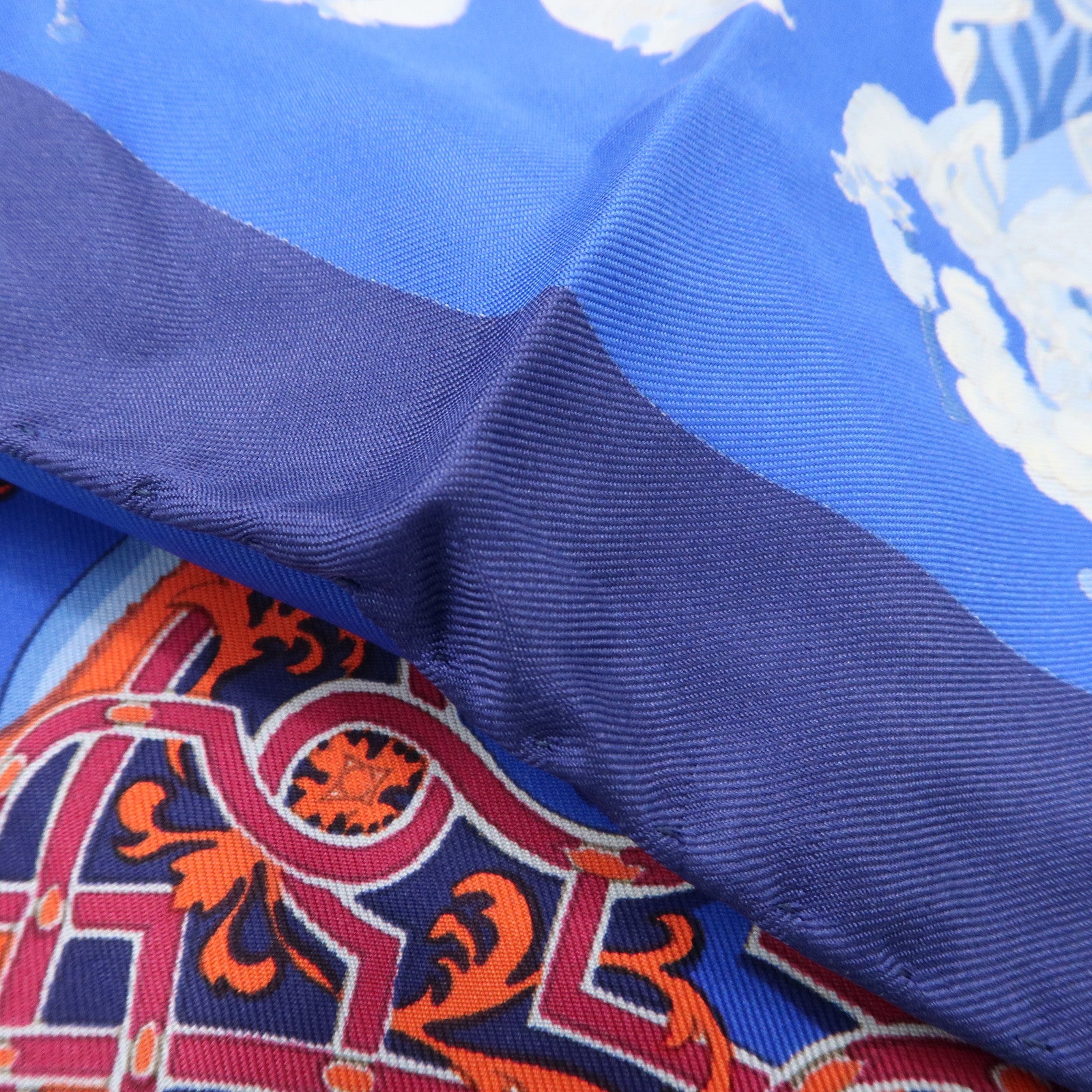 HERMES Carre 90 Silk 100% Scarf CARROUSEL Blue Red Used