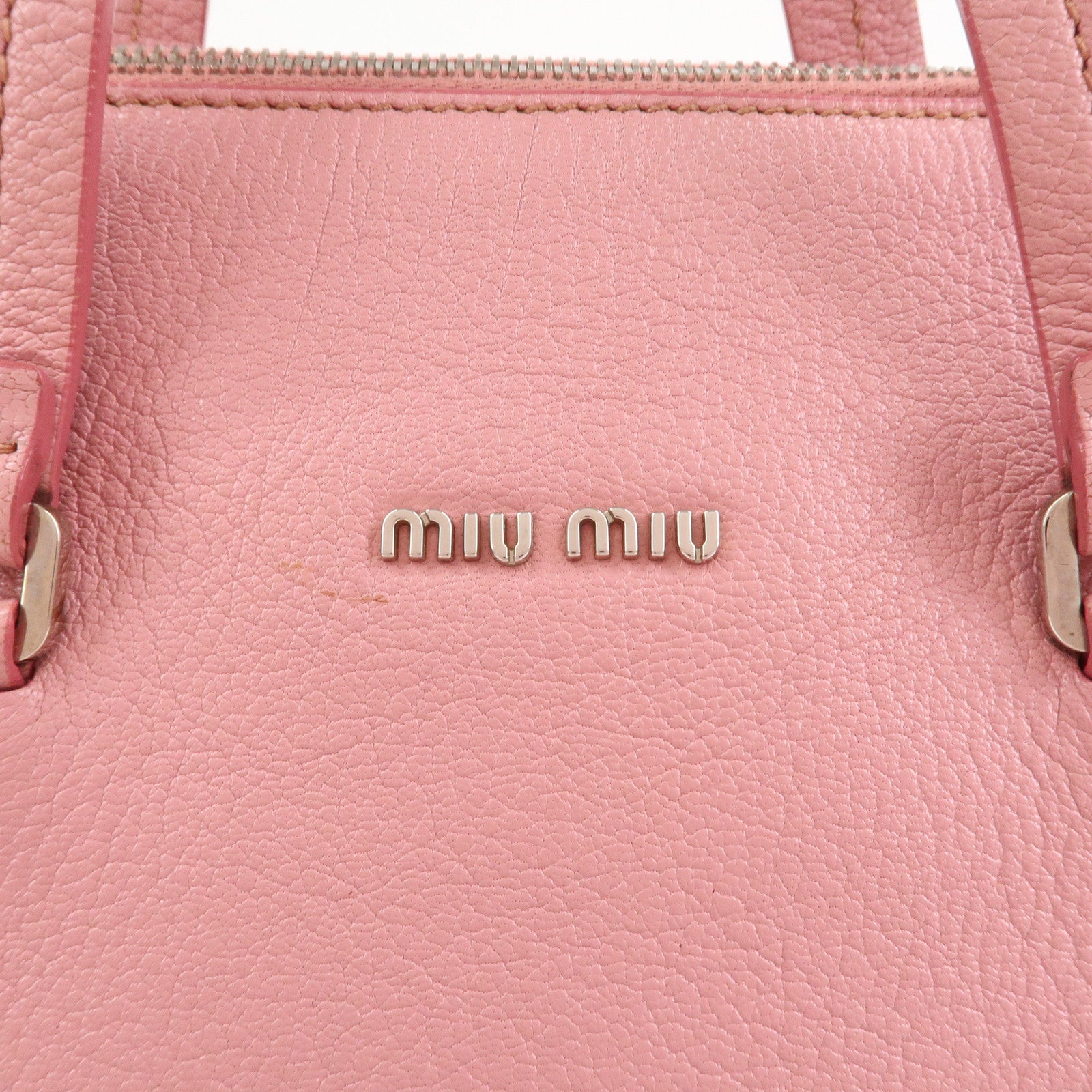 MIU MIU Logo Madras Leather Hand Bag Tote Bag Pink