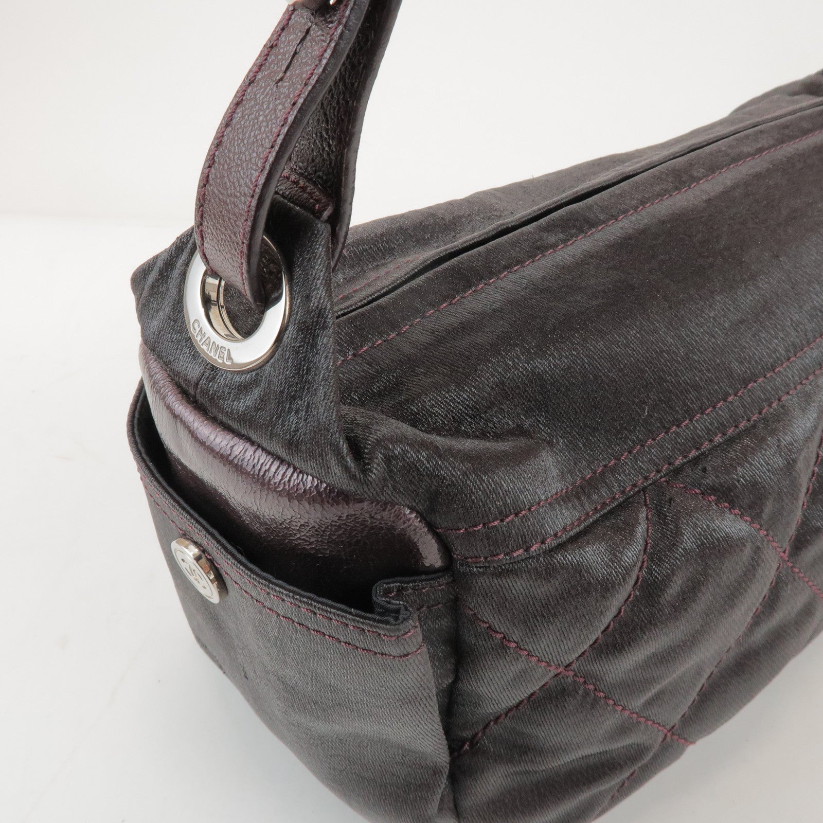 CHANEL Biarritz PVC Coated Canvas Calf Leather Shoulder Bag A34205