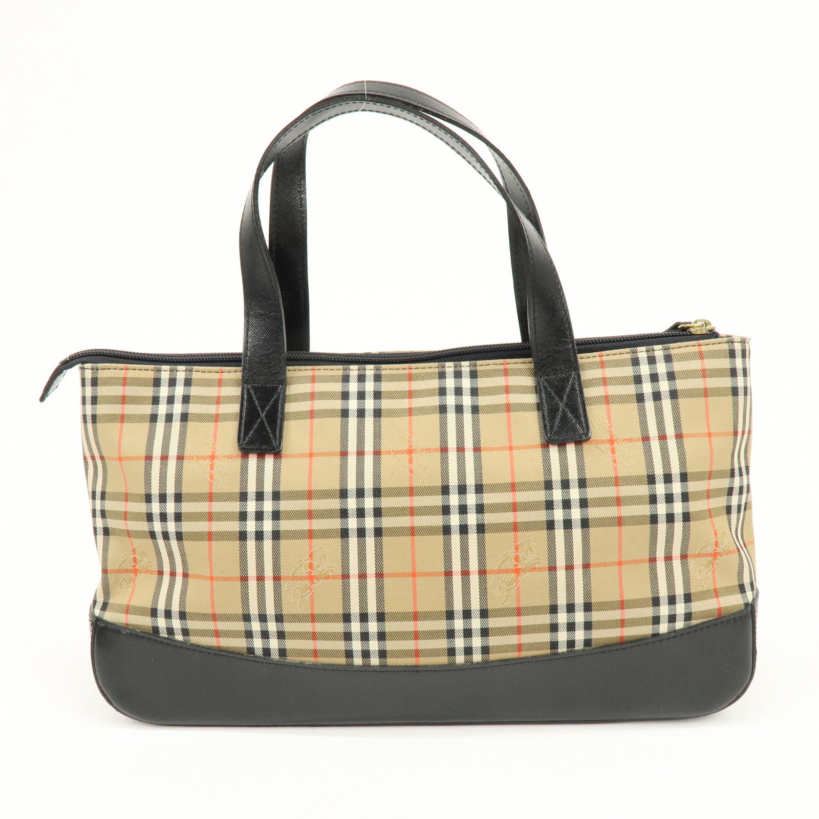 BURBERRY Canvas Leather Nova Plaid Tote Bag Hand Bag Brown Black