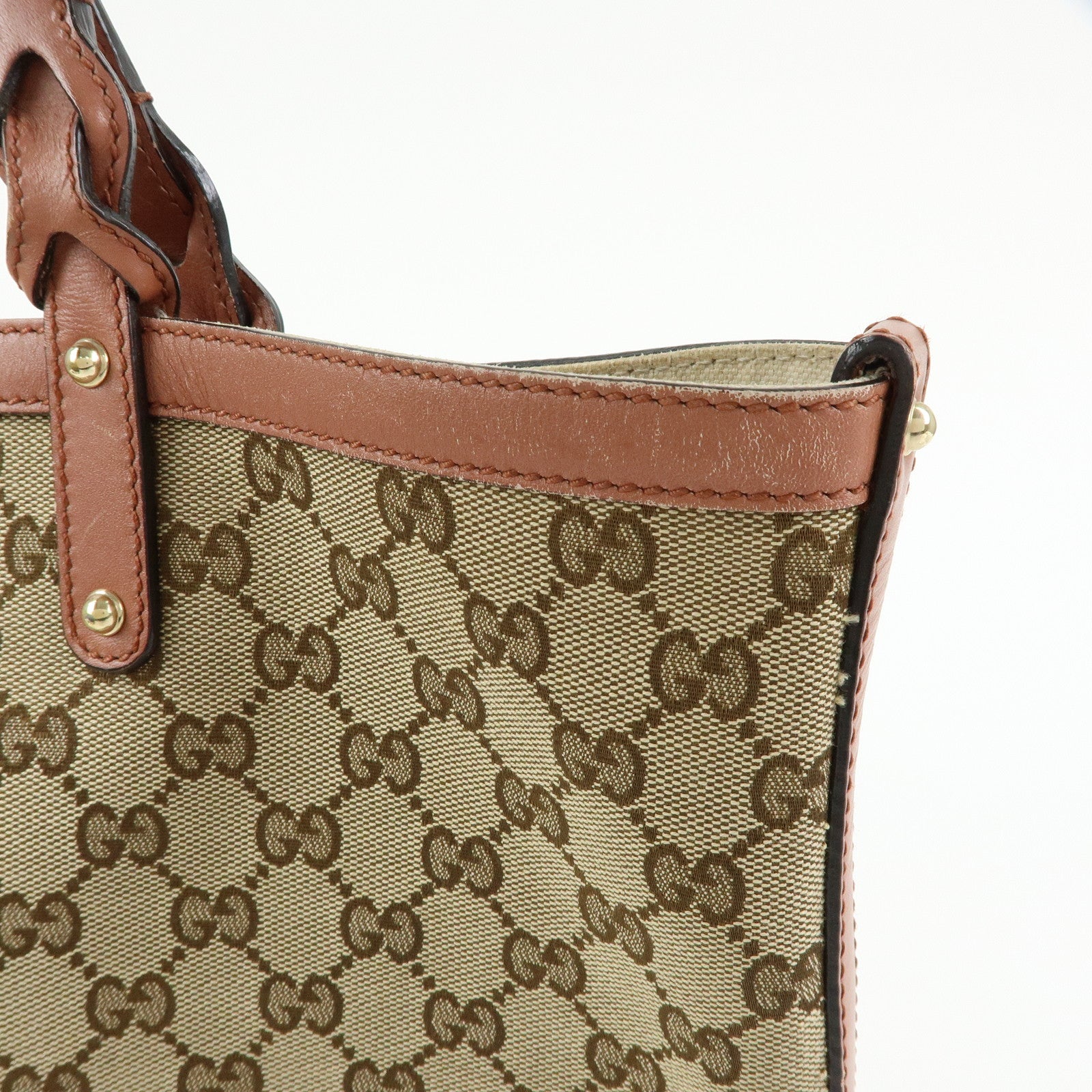 GUCCI GG Canvas Leather Tote Bag Shoulder Bag Beige Pink 247209