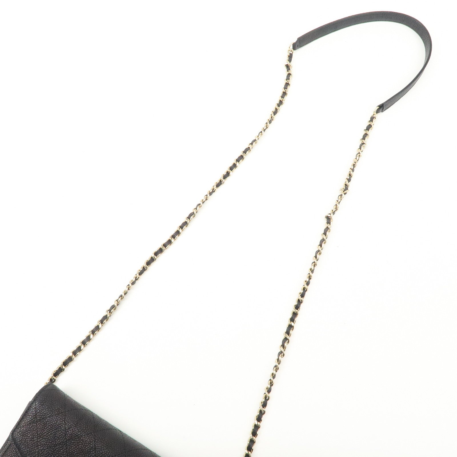 CHANEL Matelasse Caviarskin Chain Wallet COW Shoulder Bag Black Used