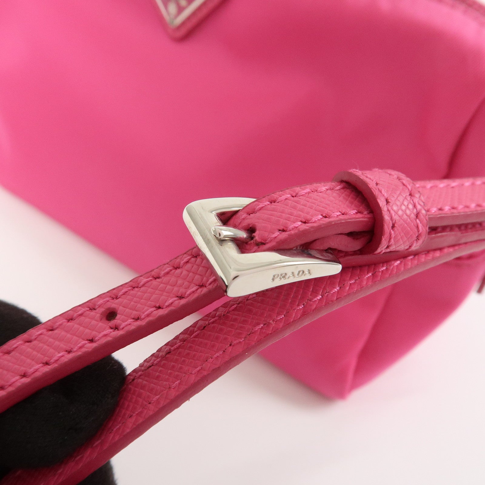 PRADA Triangle Logo Nylon Leather Cosmetic Pouch Pink 1NE693